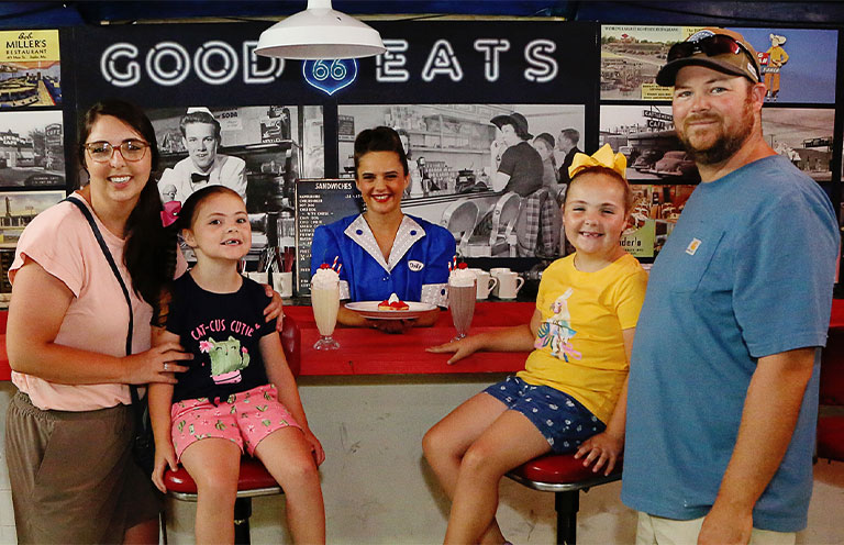 family at a diner at Route 66 Road Fest