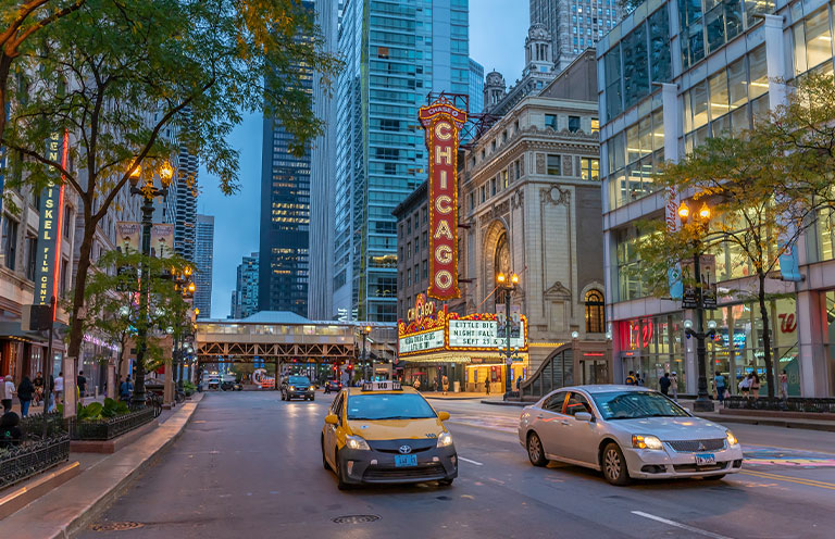 Chicago Theater and the famous State Street beyond