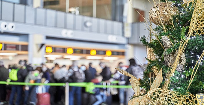 Christmas decorations in an airport