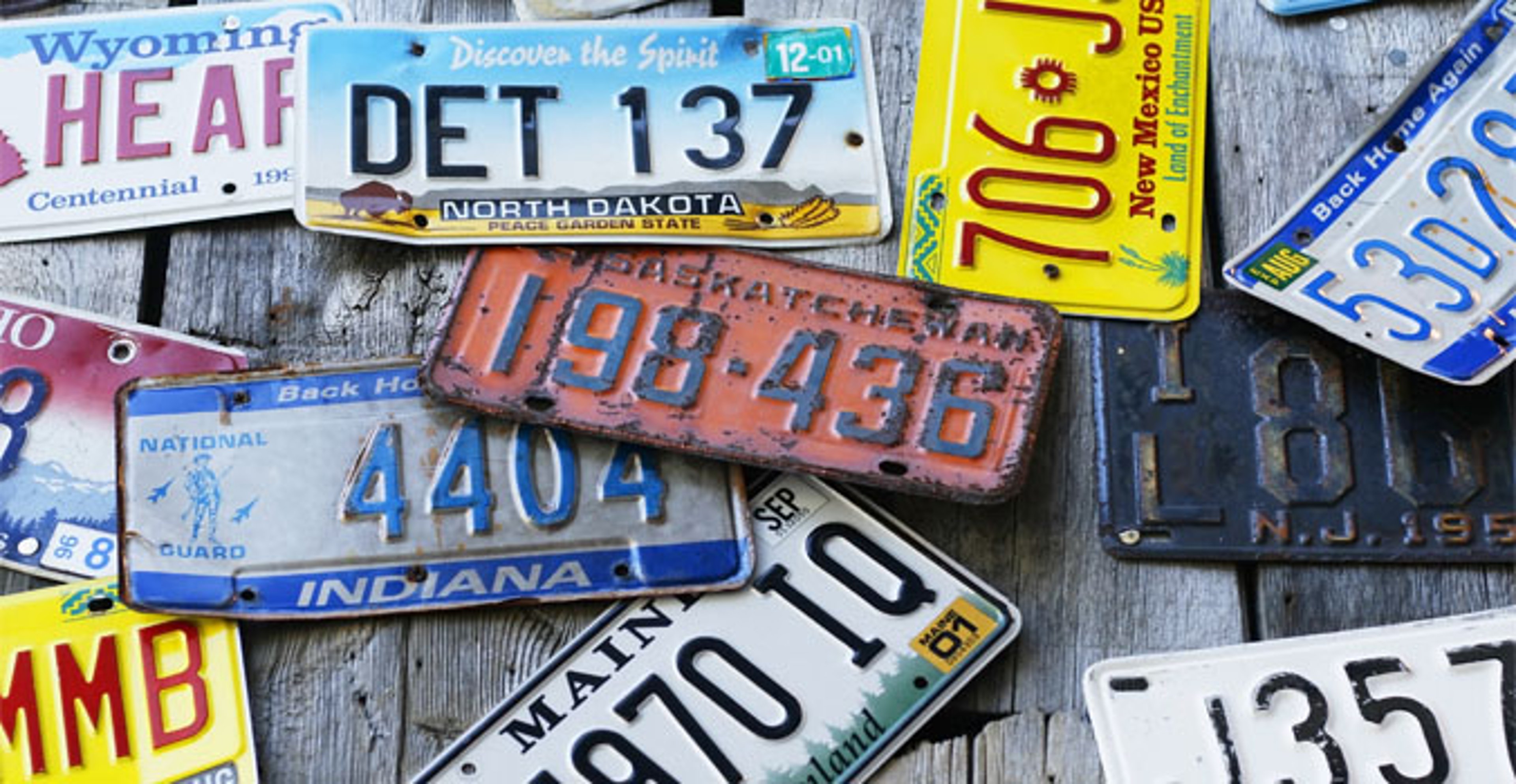 Assortment of colorful Maryland auto tags 