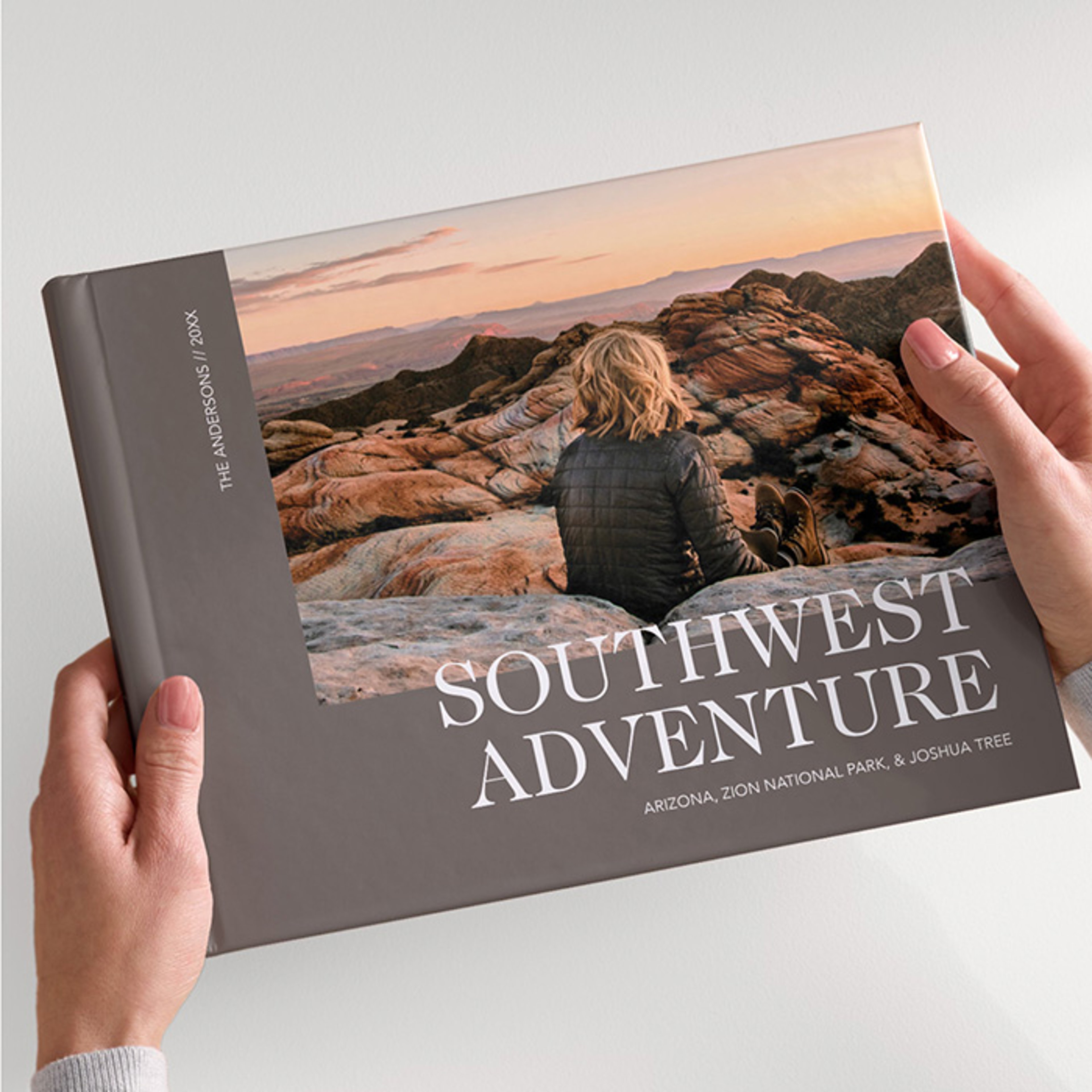 Hands holding Southwest Adventure custom picture book