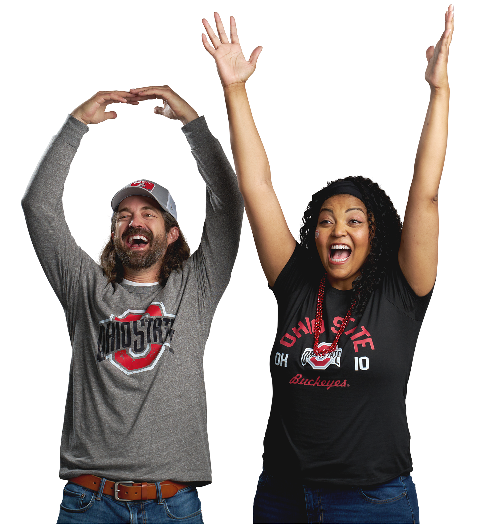 Two Buckeyes fans cheering with a transparent background