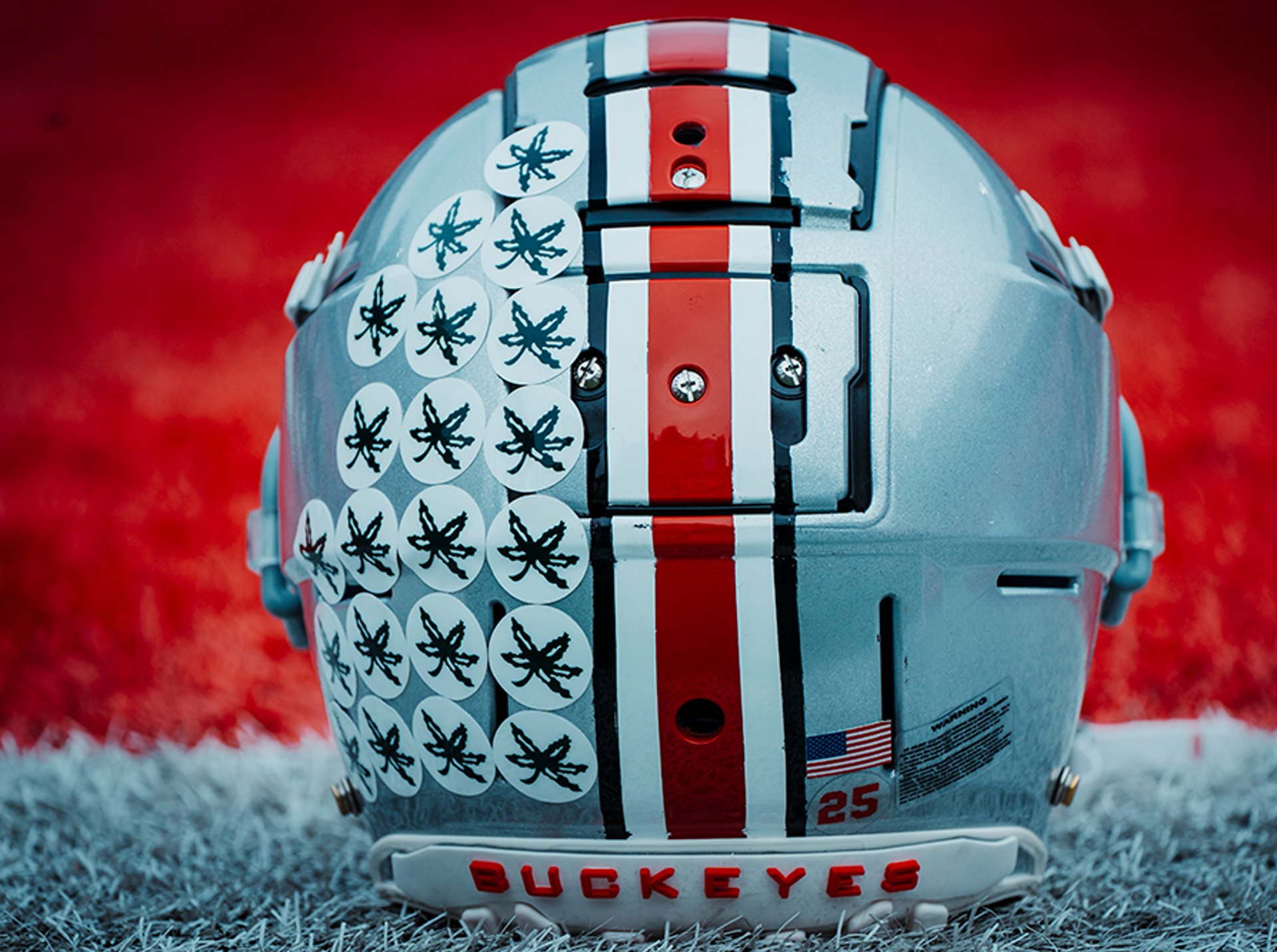 Ohio State Buckeyes helmet with stickers