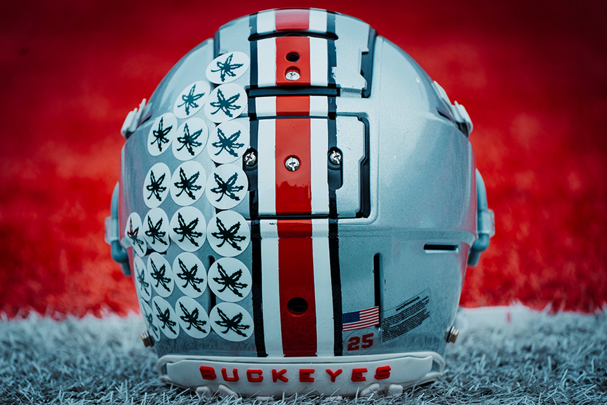 Ohio State Buckeyes helmet with stickers