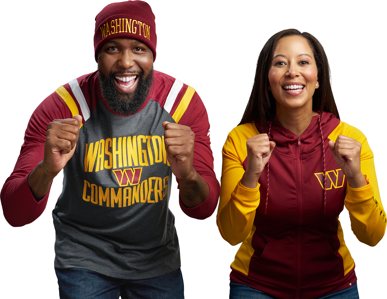 Two Commanders fans cheering with a transparent background