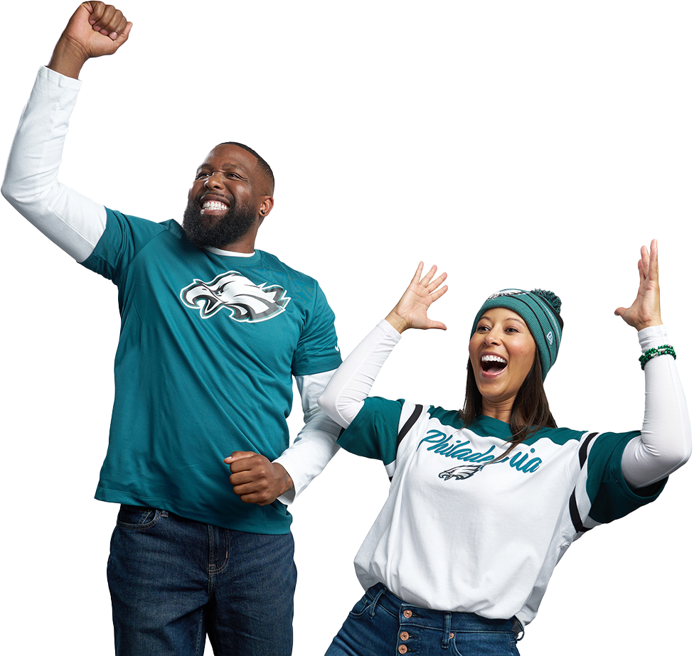 Two Eagles fans cheering with a transparent background