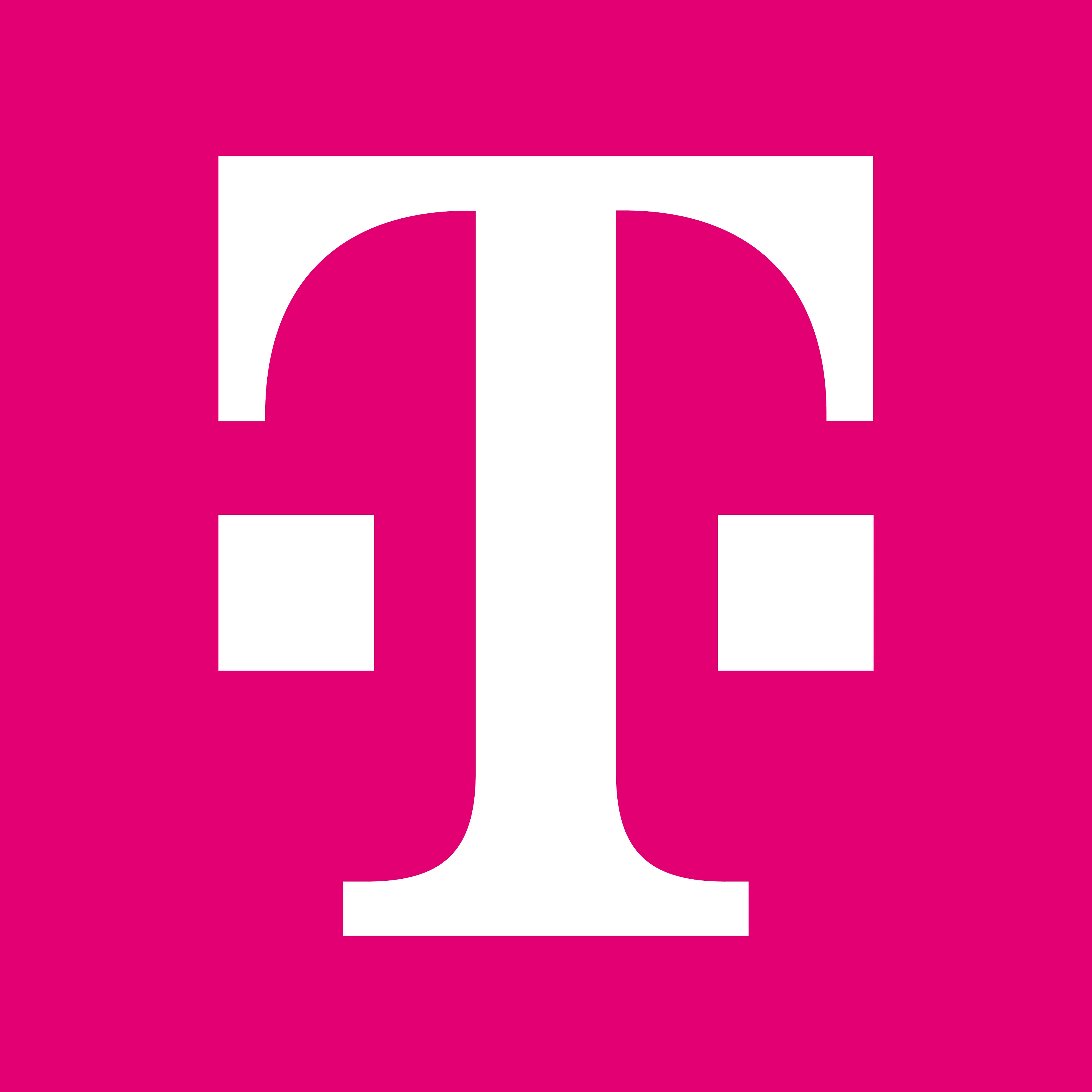 T-Mobile logo showing a large white capital letter "T" flanked by two small white squares on a vibrant magenta background.