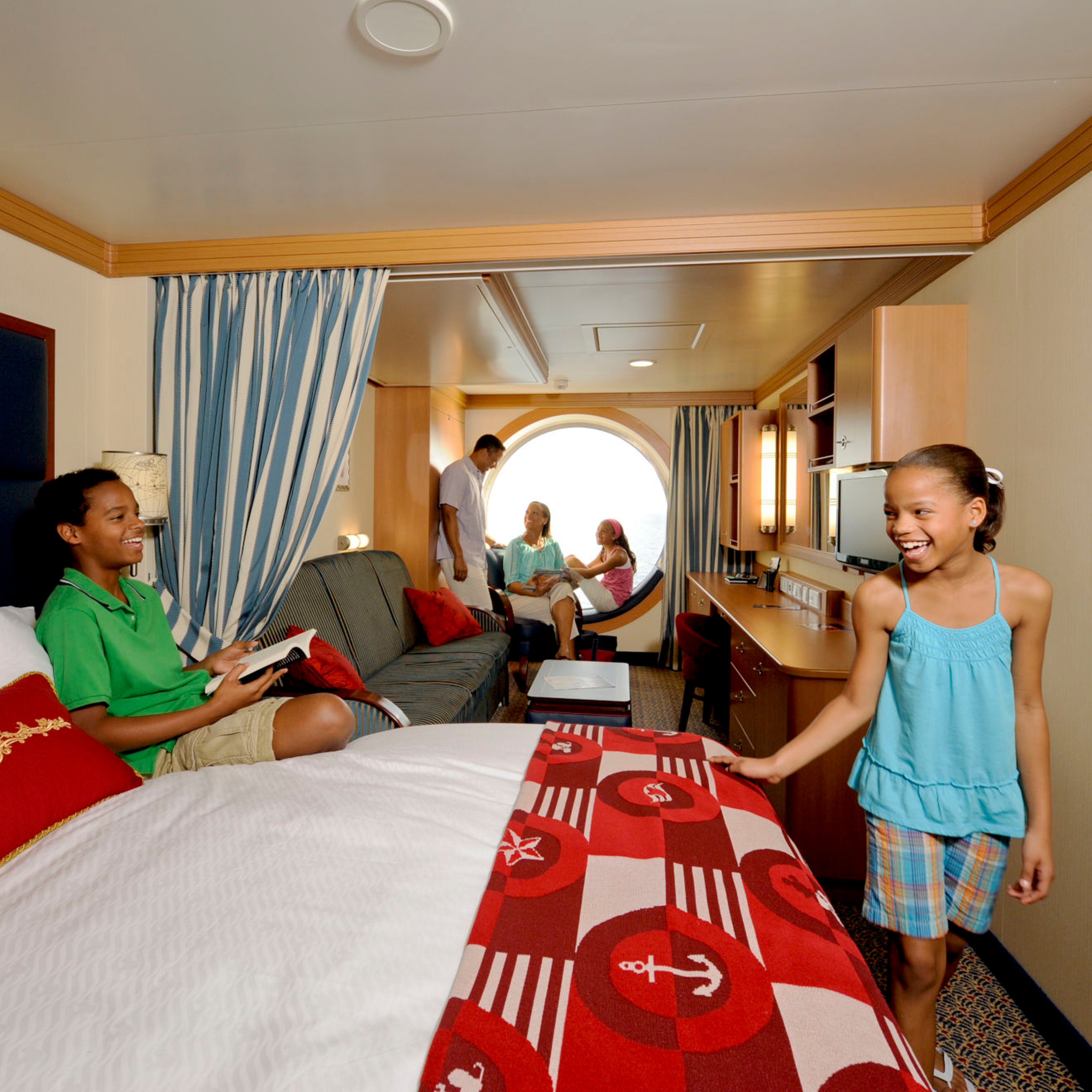 Two children laughing in stateroom aboard Disney Cruise