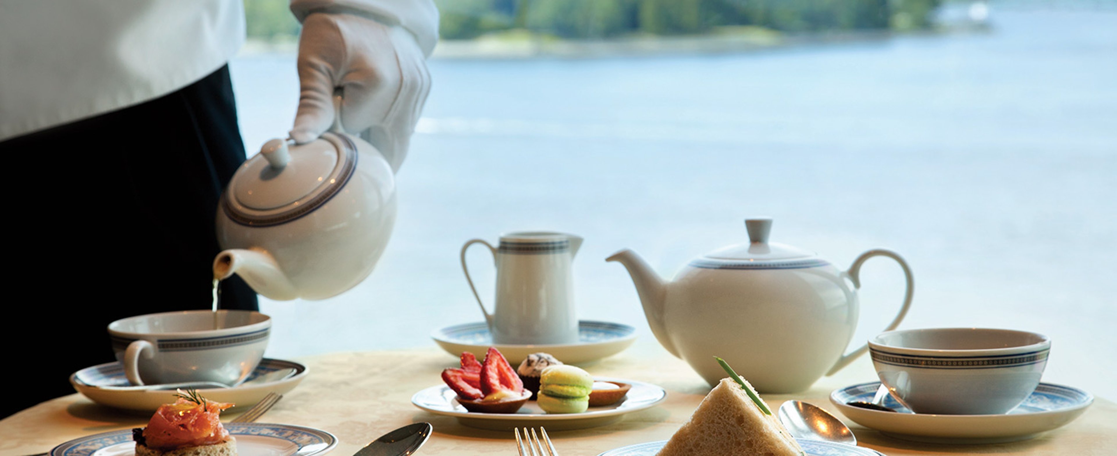 This image shows the daily afternoon tea service on an Oceania Cruises ship