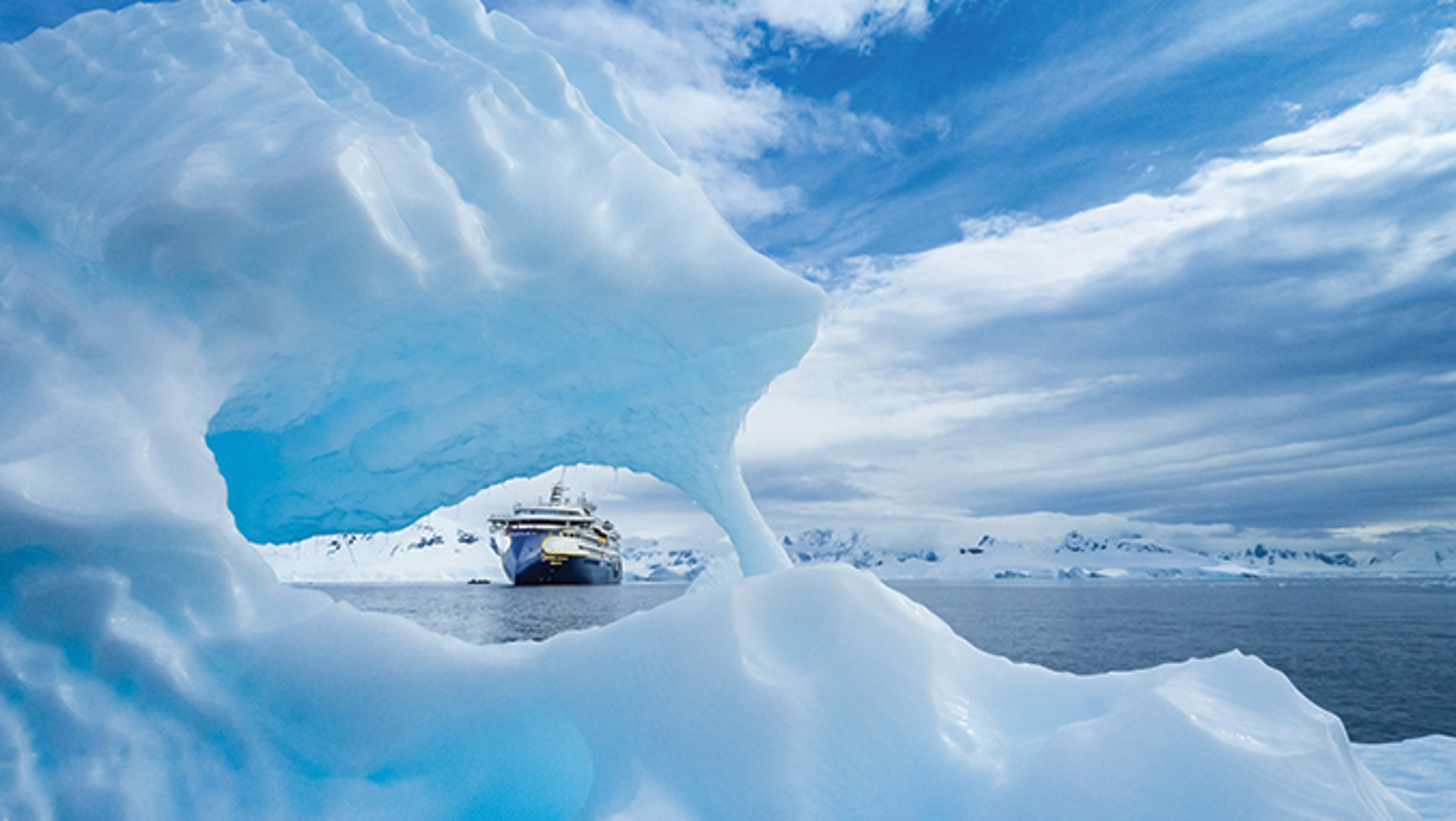 Keyhole Glacier in Antarctica with Lindblad Expeditions ship in background