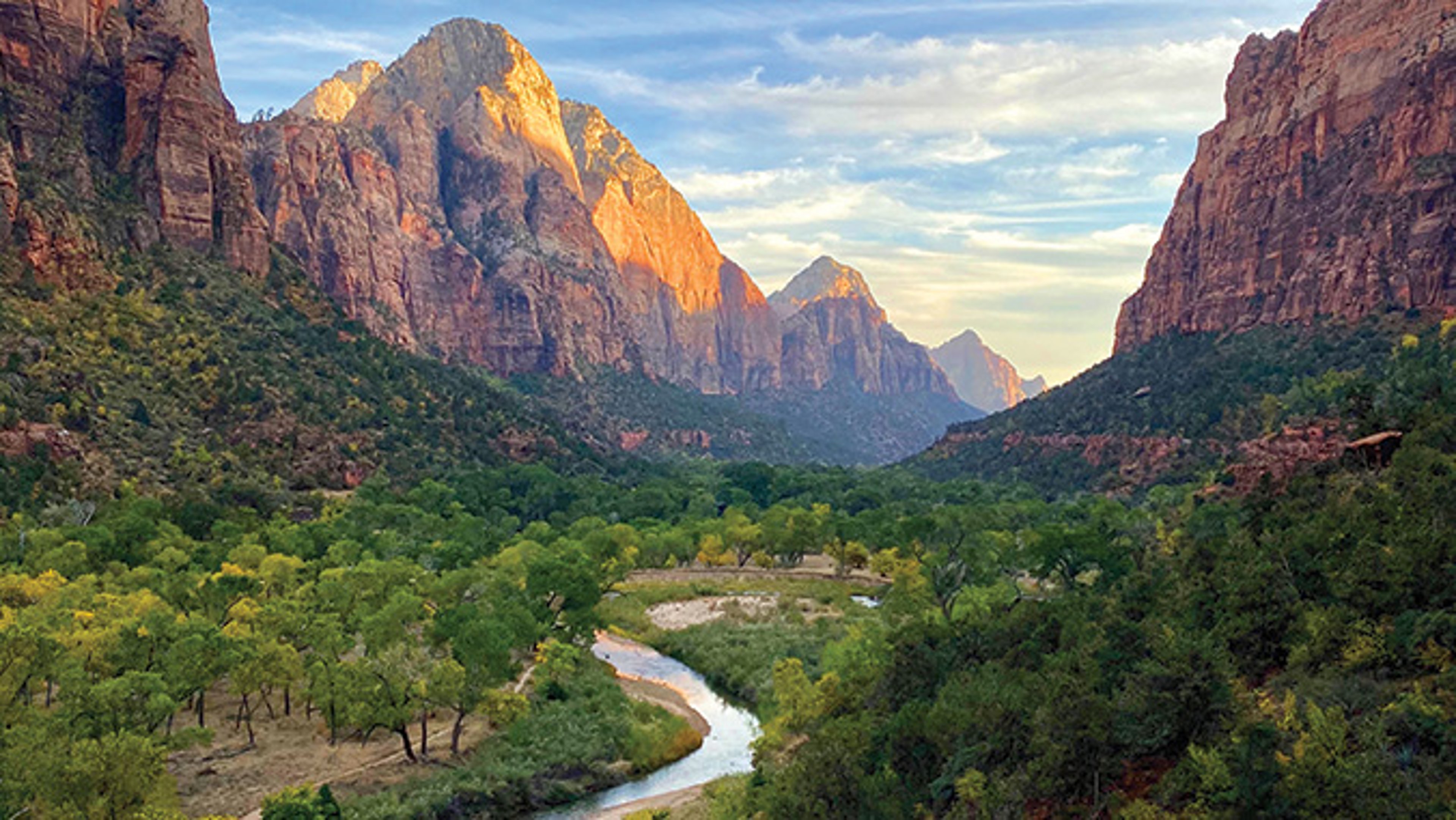 Sunrise over Temple of the Sun rock formation in Zion National Park, Utah