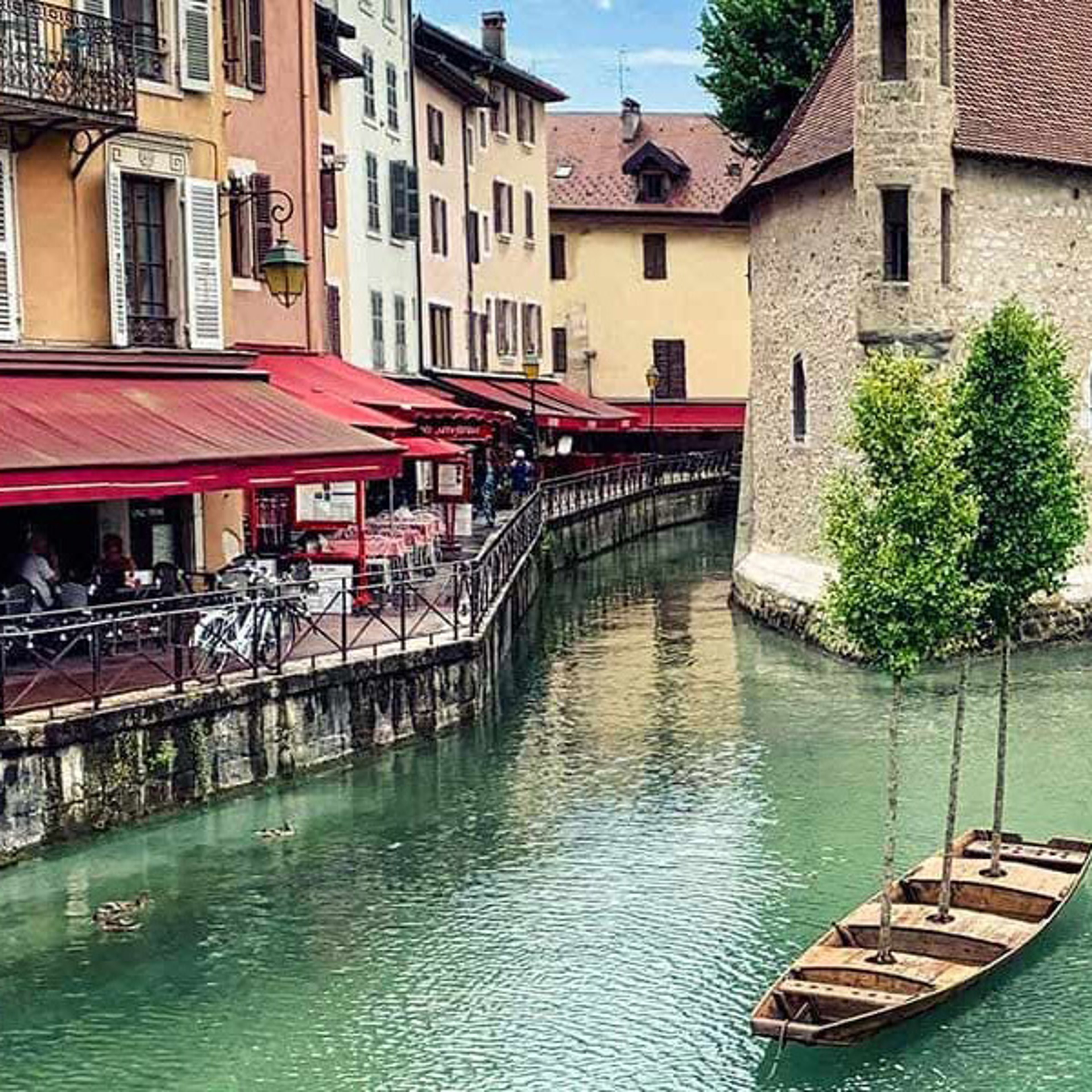 Stone buildings lining Lake Annecy in France