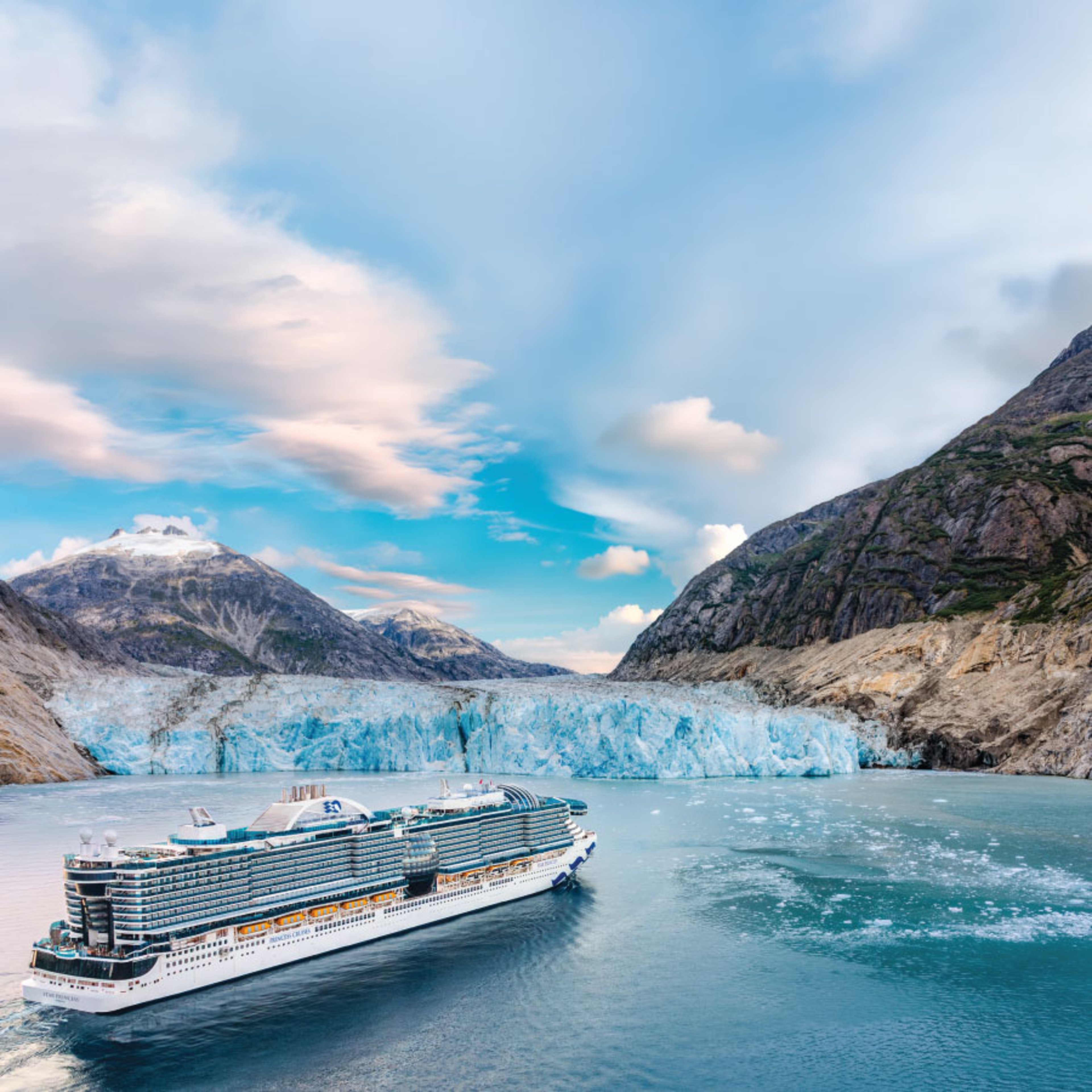 Cruise ship in front of a glacier in Alaska