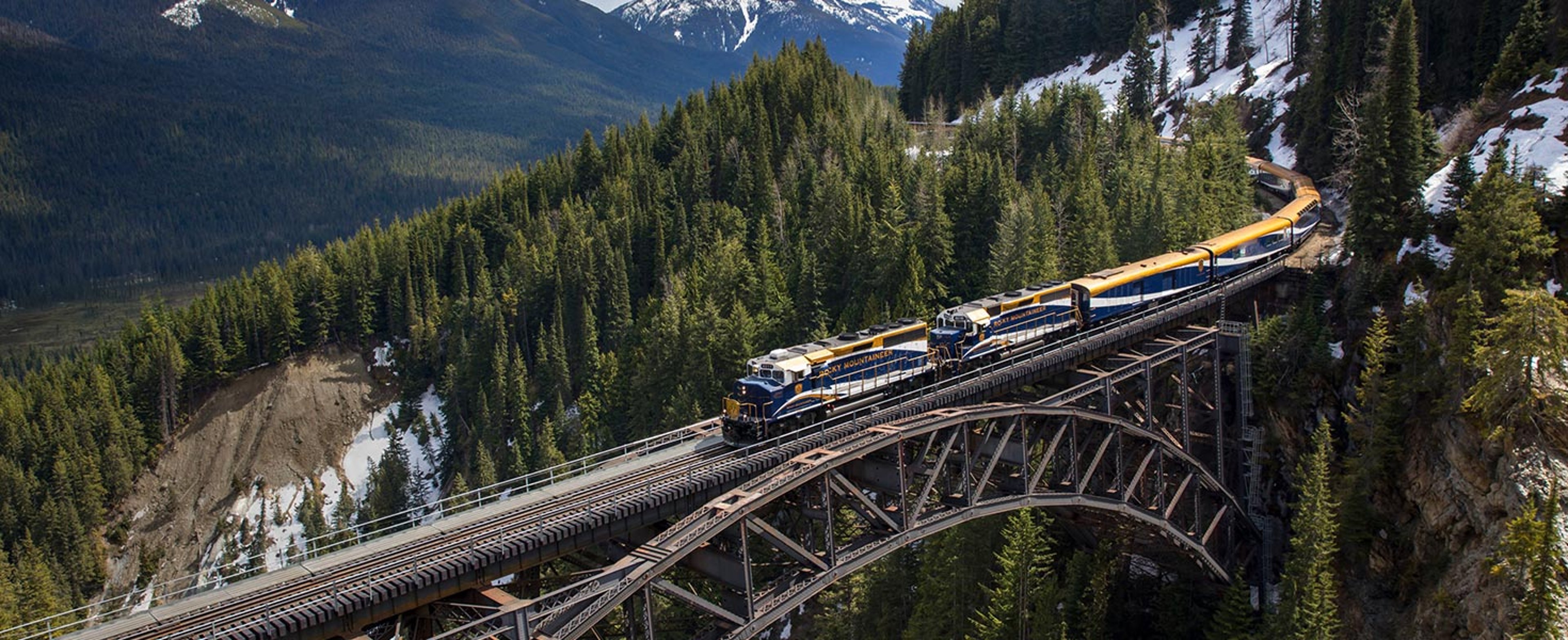 Rocky Mountaineer train crossing Stony Creek Bridge