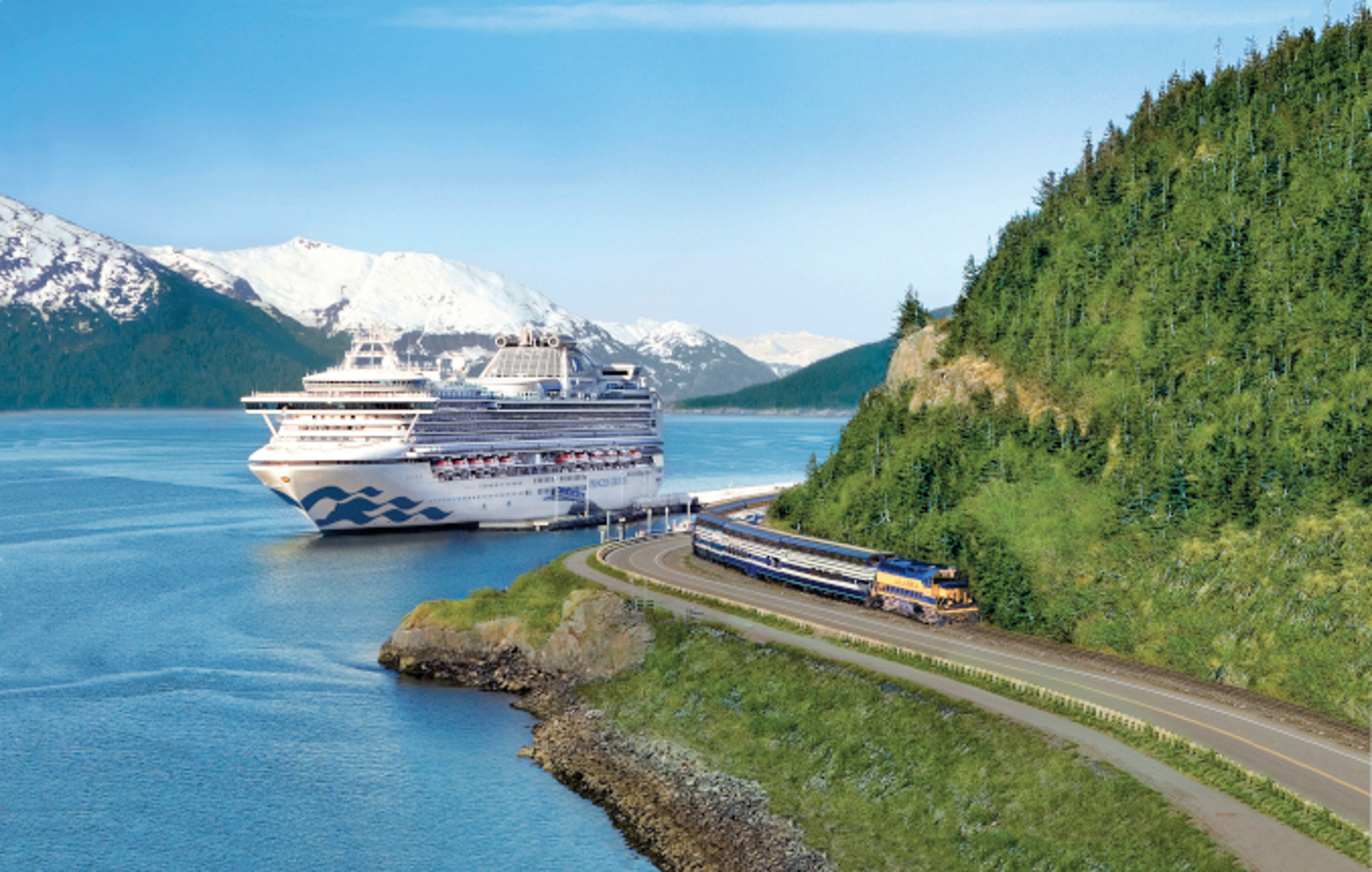 Denali Express Train With Sapphire Princess in Whittier Alaska