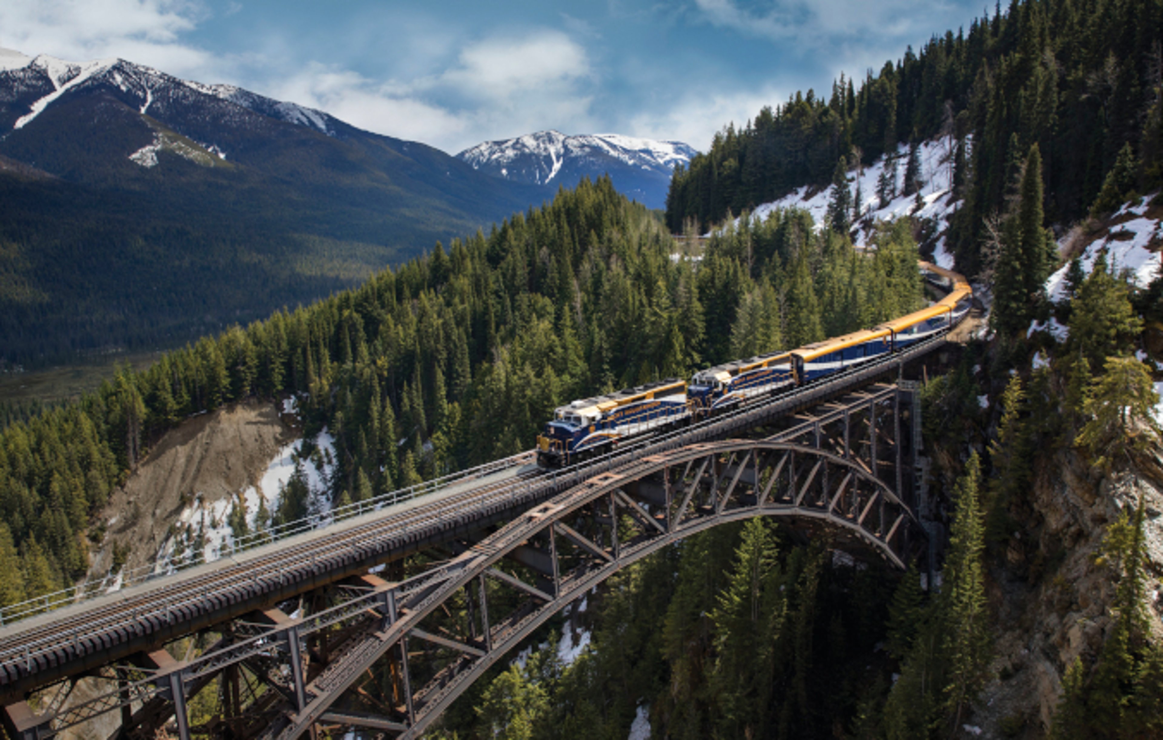 Train crossing Stoney Creek Bridge in British Columbia, Canadian Rockies