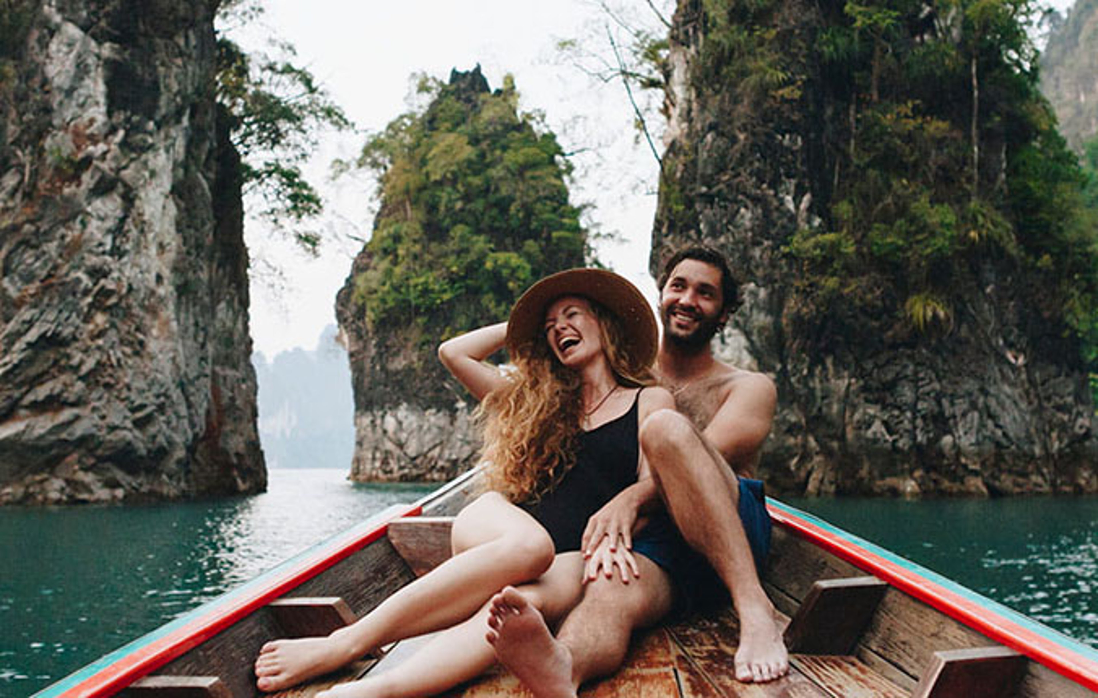 Couple boating on a quiet lake