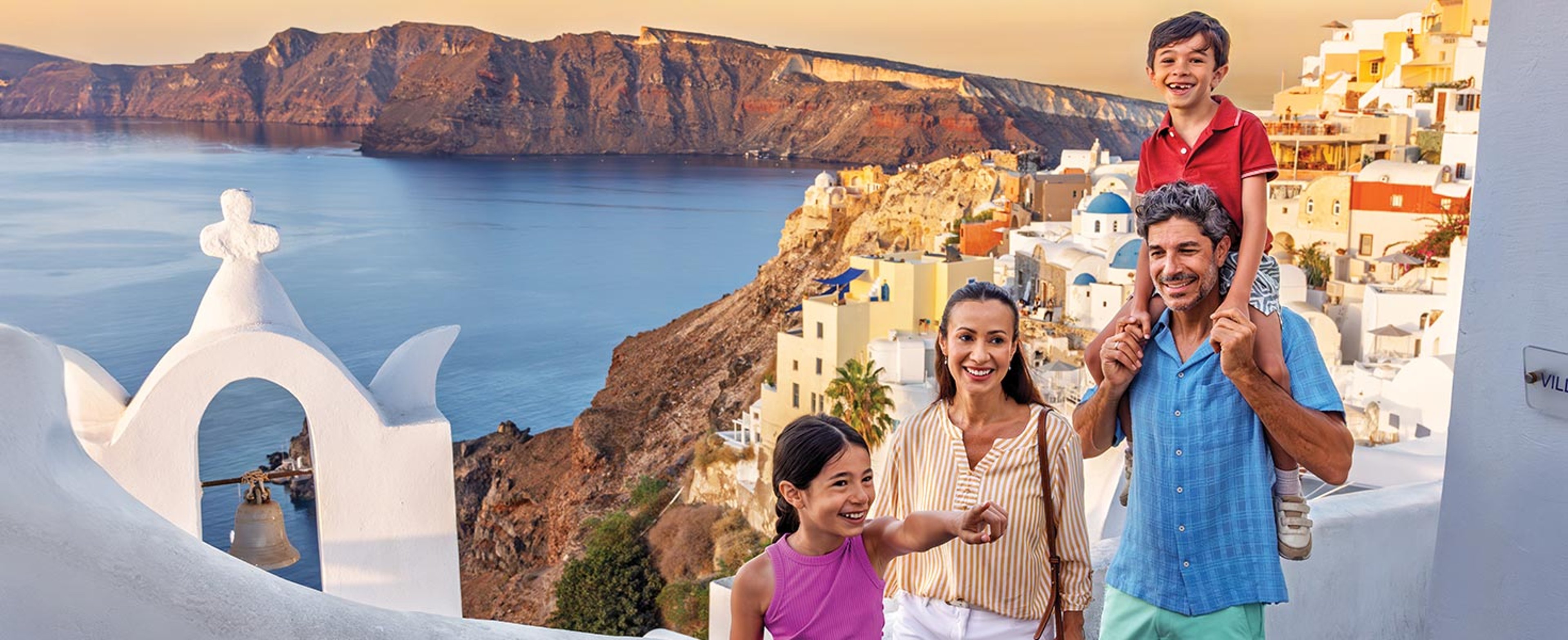 Family touring Santorini