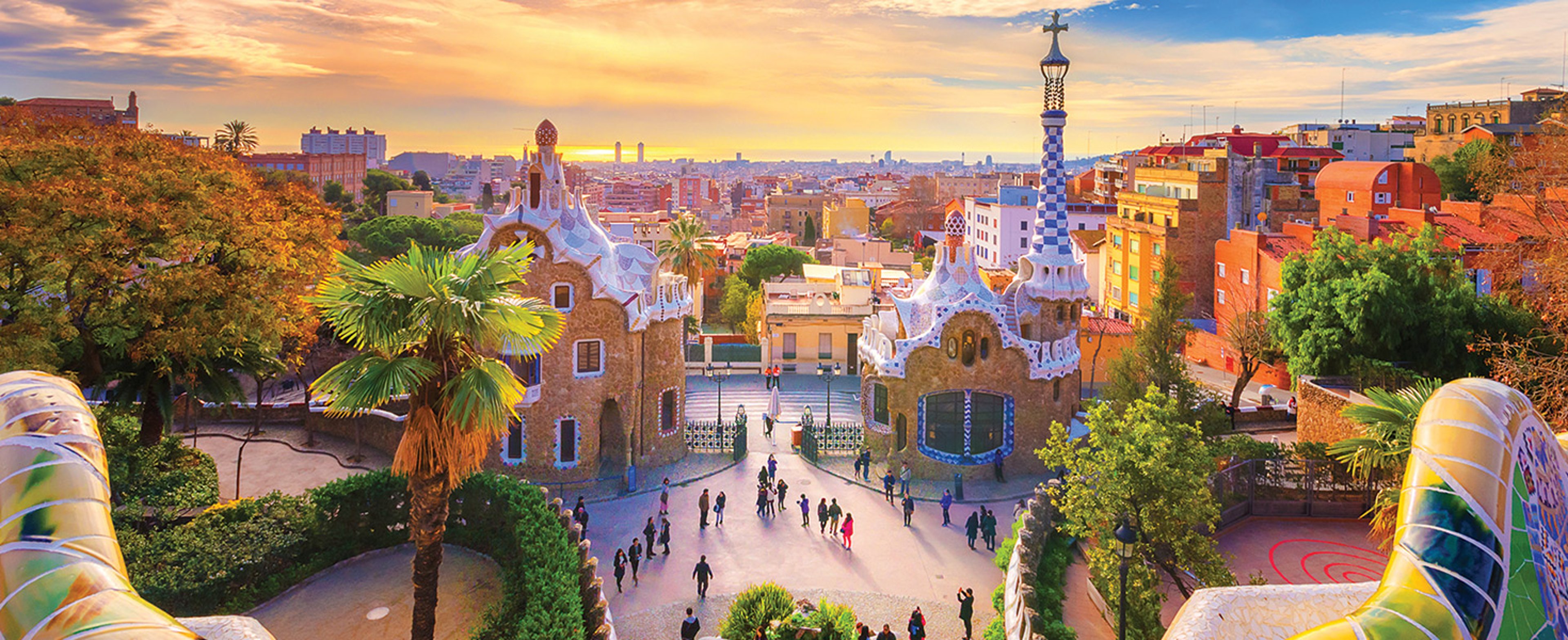 People strolling through Guell Park in Barcelona