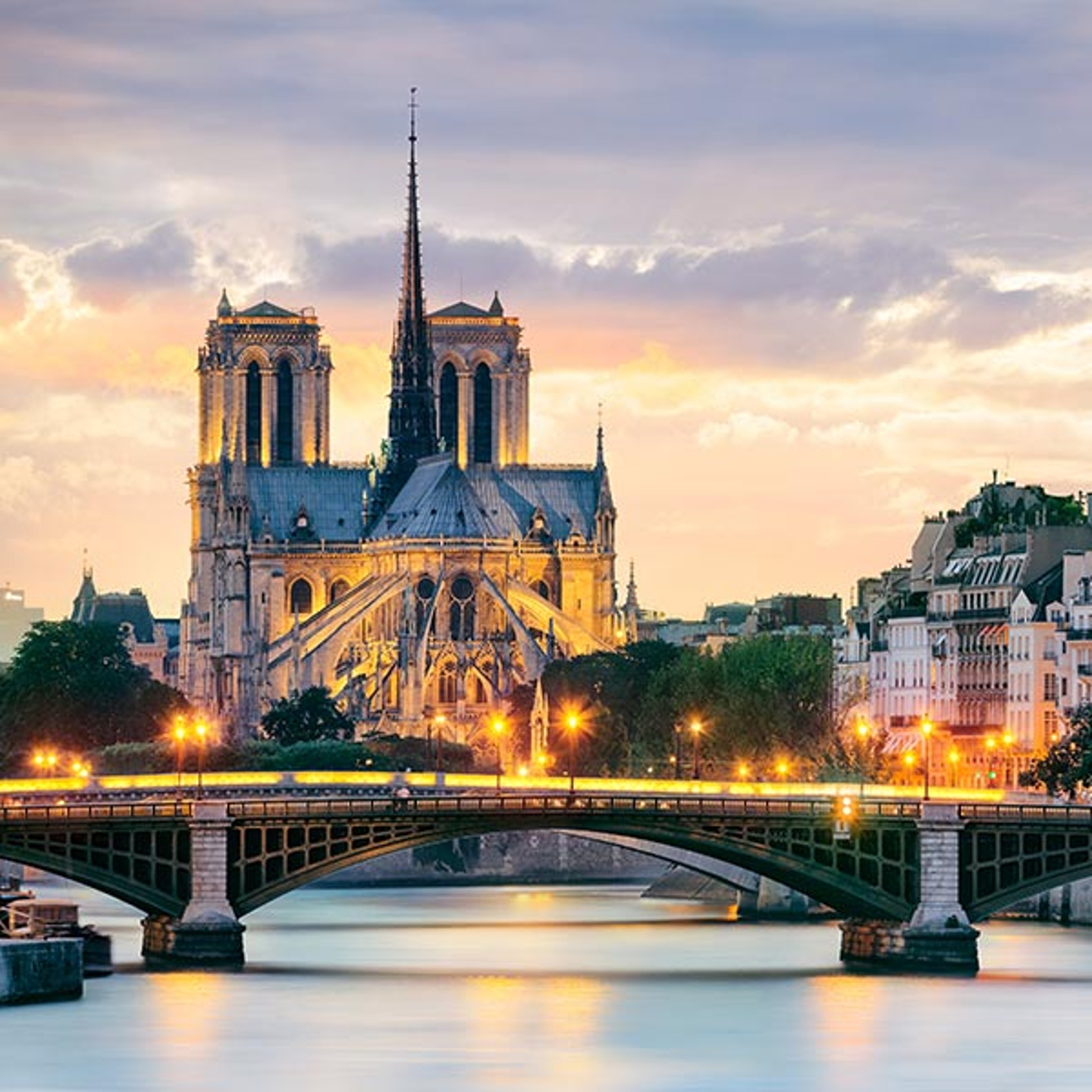 Notre Dame along the Rhine at Night