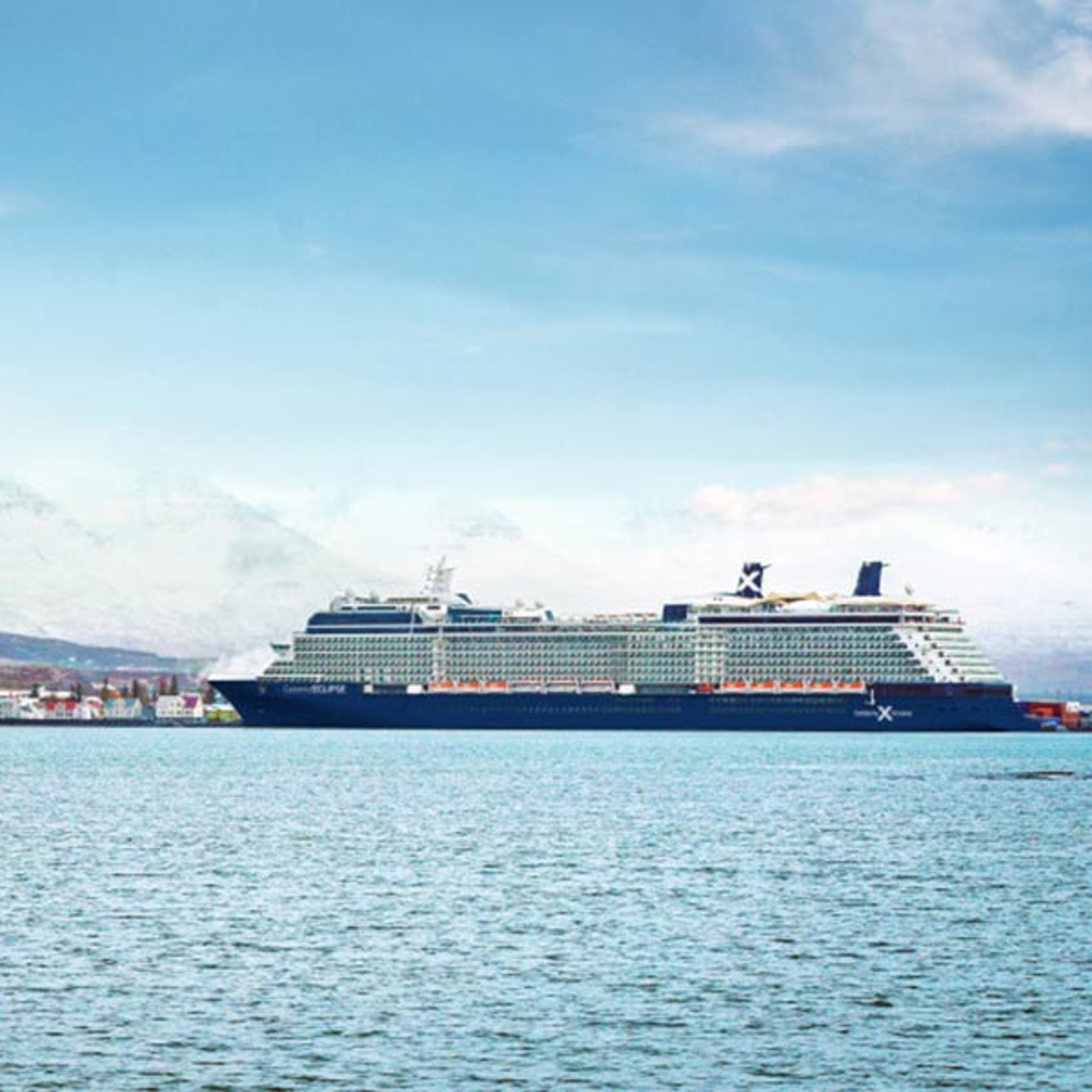 Celebrity ship sailing through the waters in Iceland