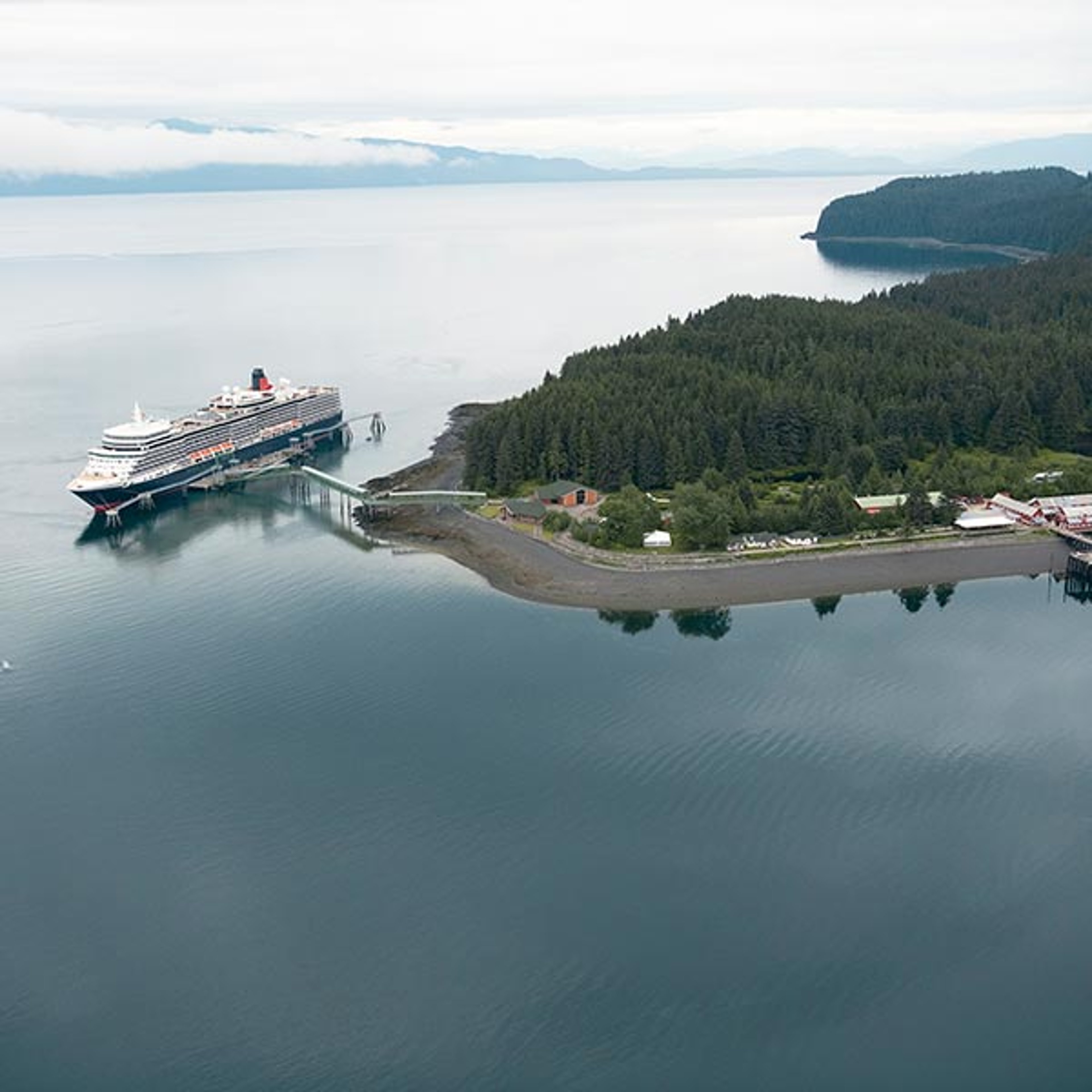 Cunard ship docked at Icy Strait Point