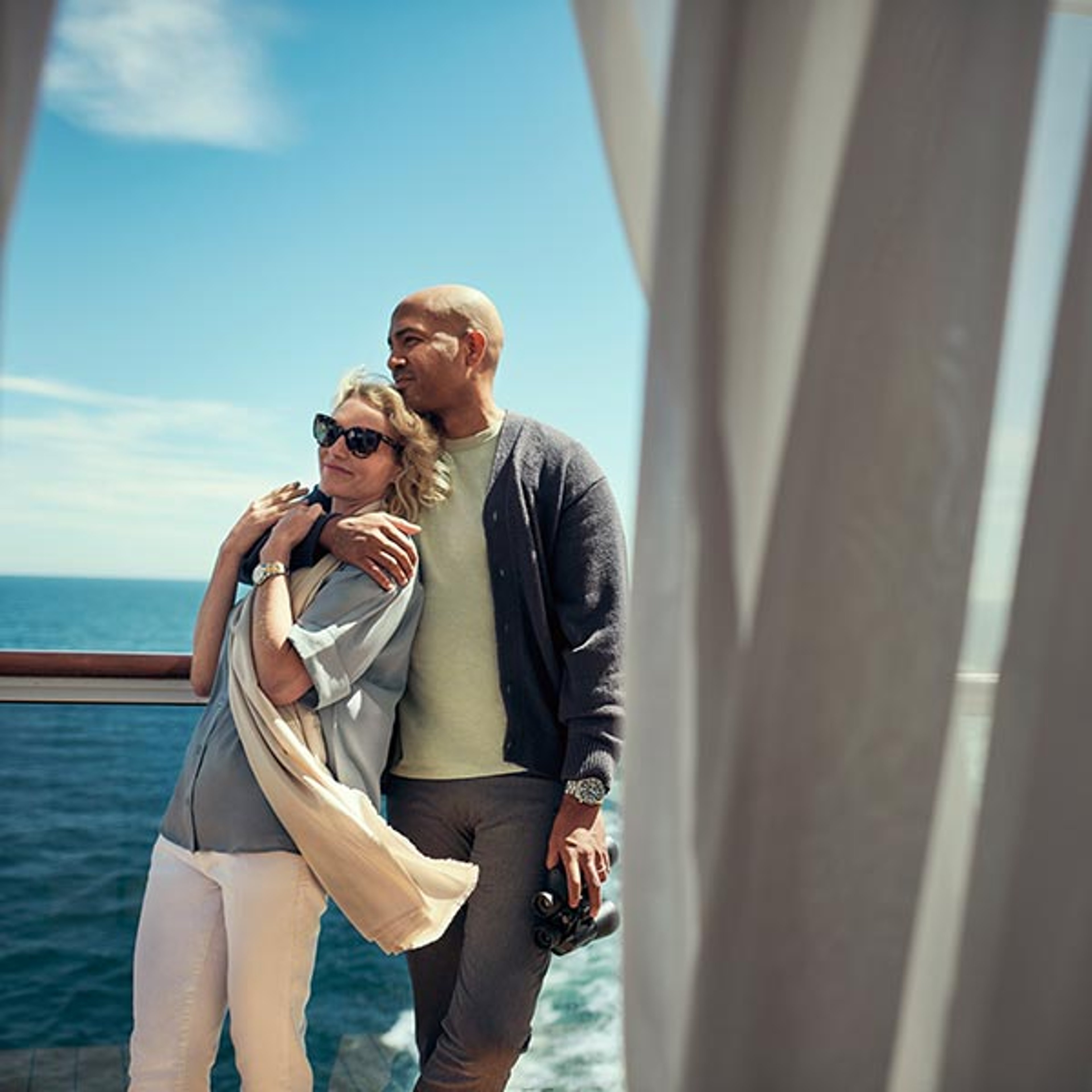 Couple enjoying view on Cunard deck