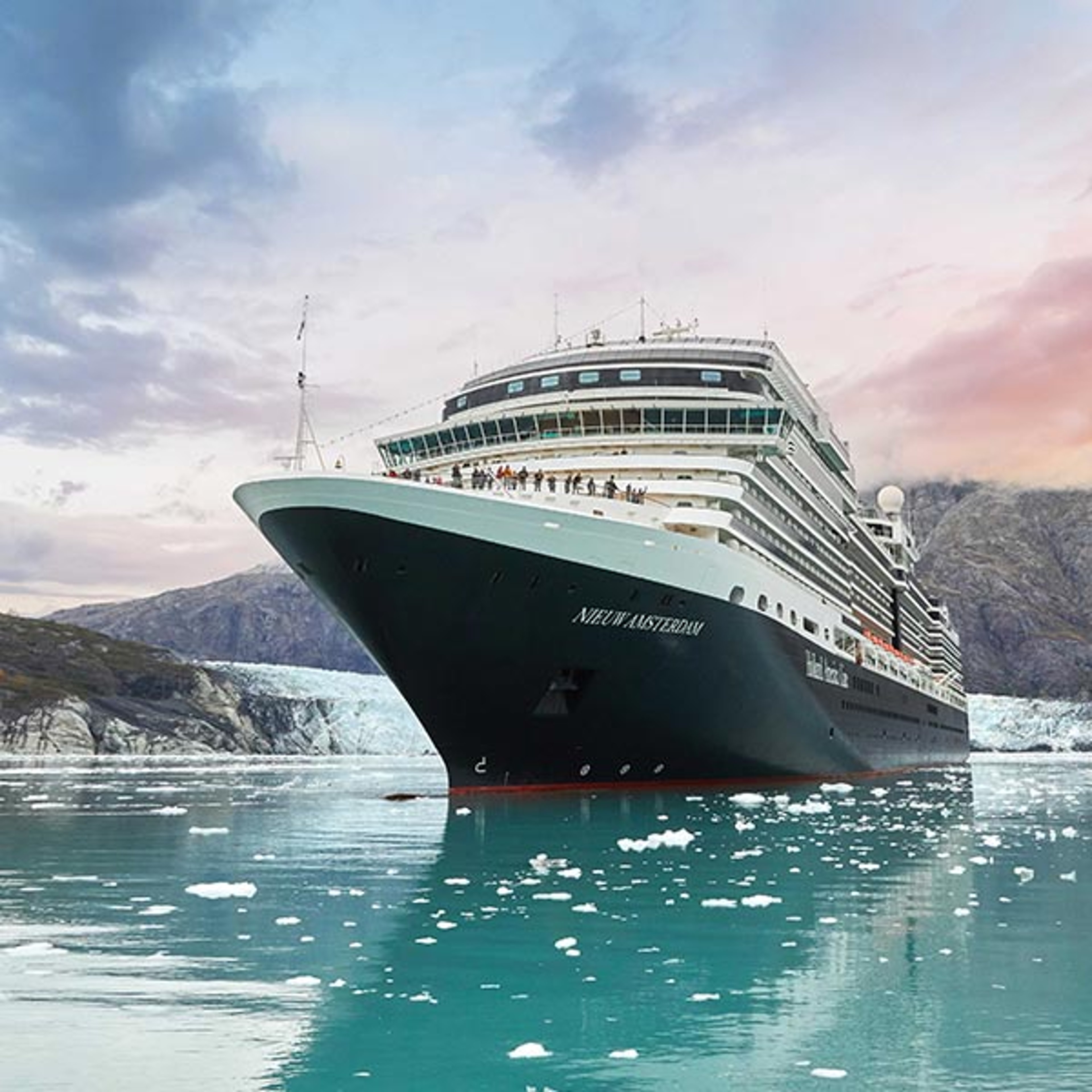 Holland America's Nieuw Amsterdam floating through Alaskan waters