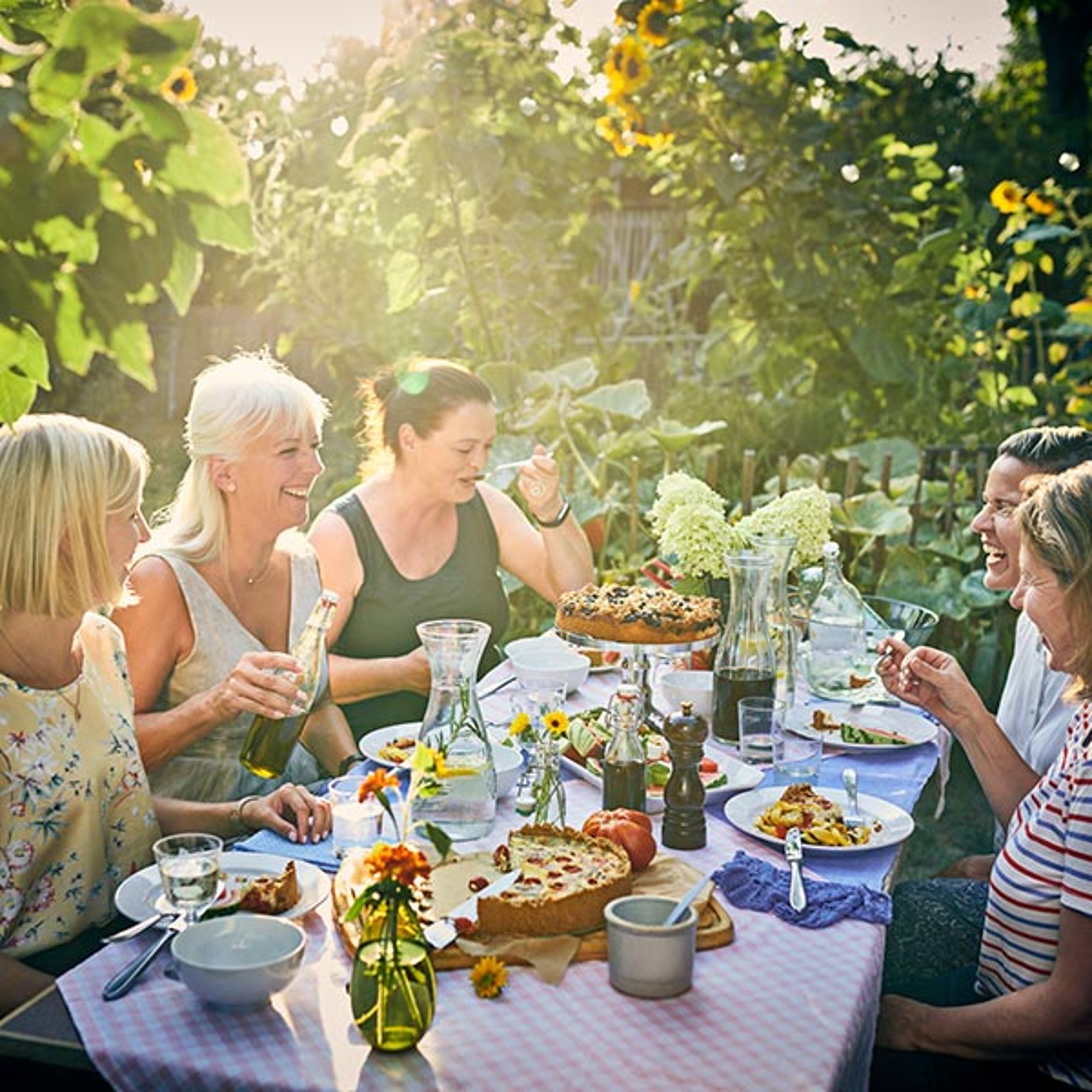 Group of women enjoying dinner in a vineyard