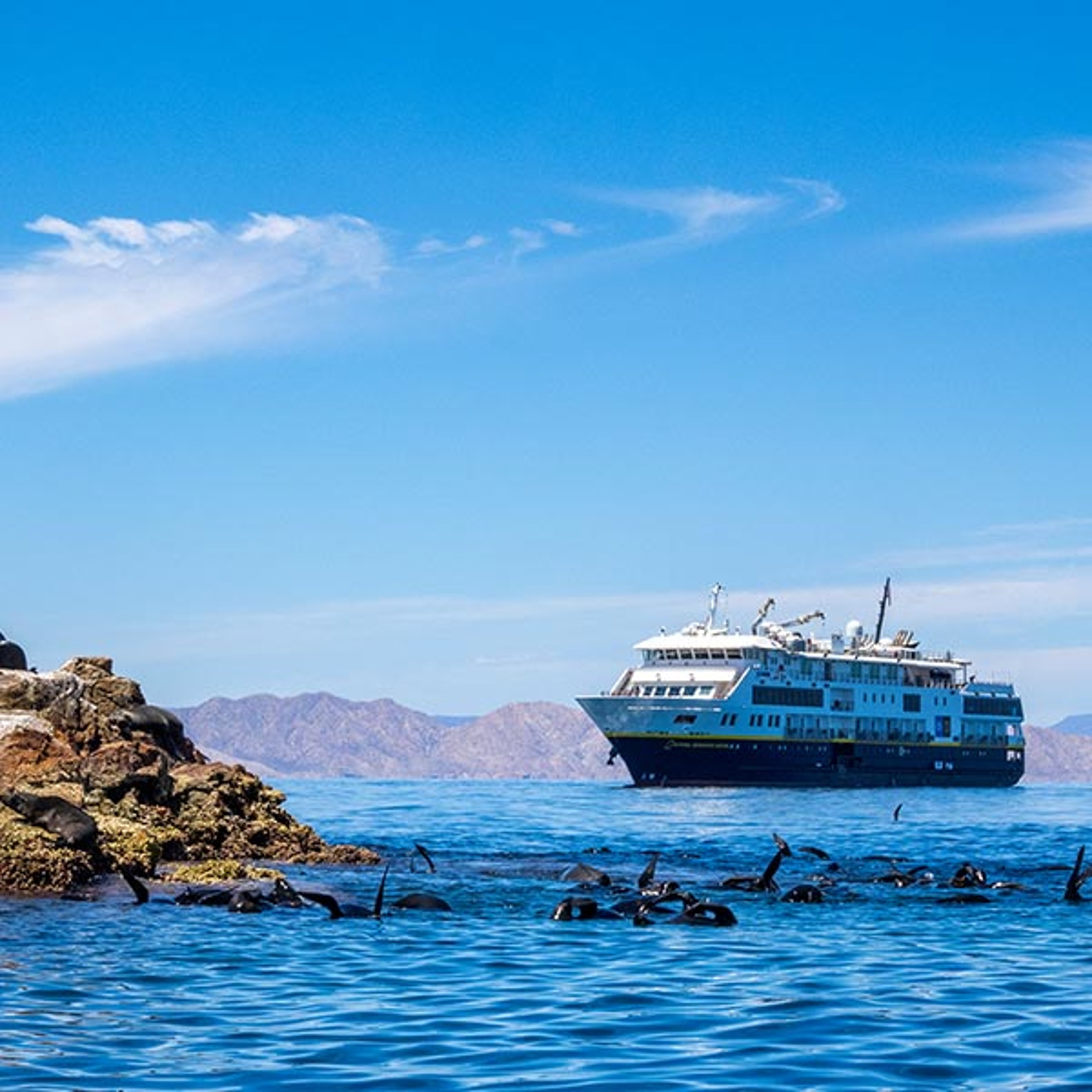 Lindblad ship off coast of Baja Mexico