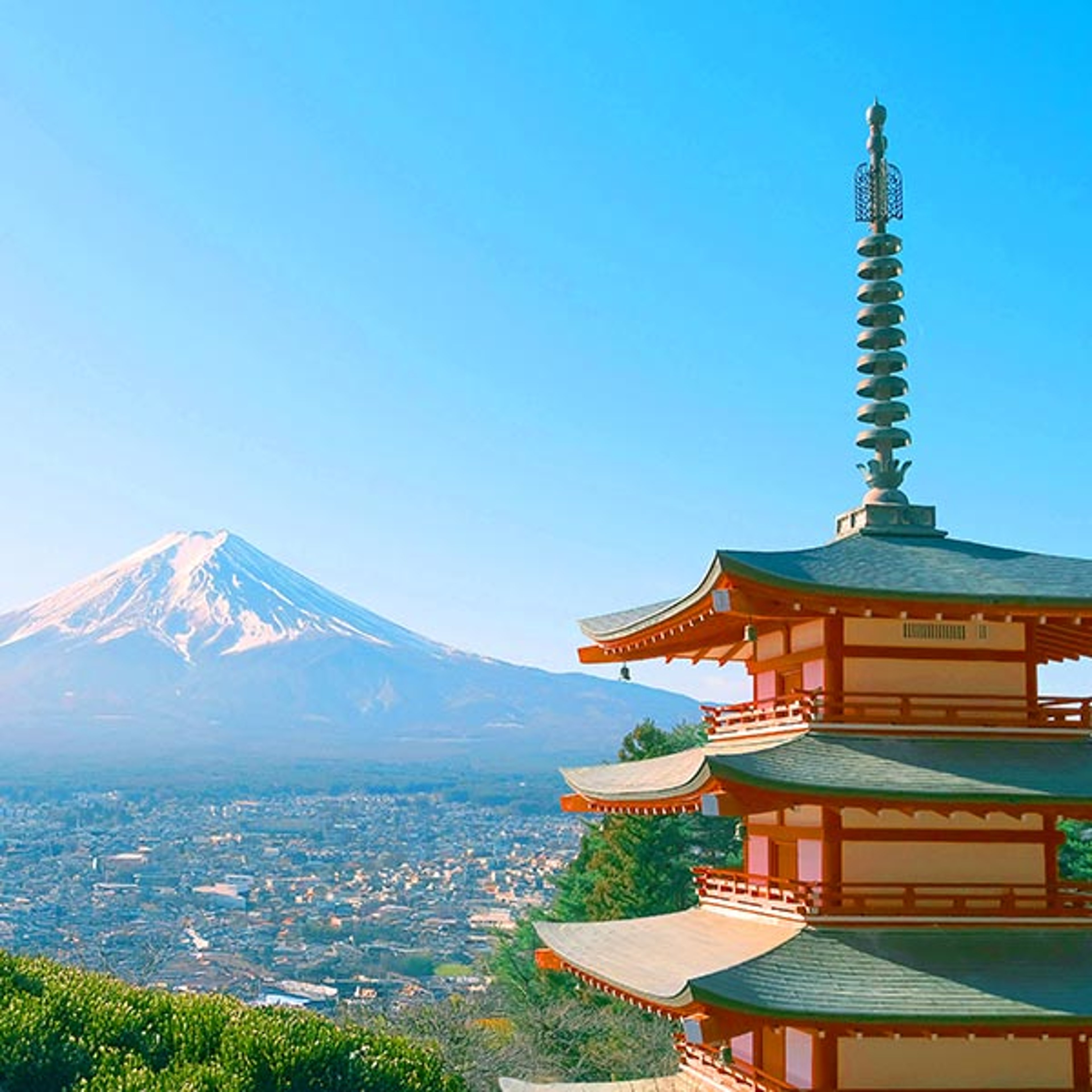 Japanese temple with mountain in background