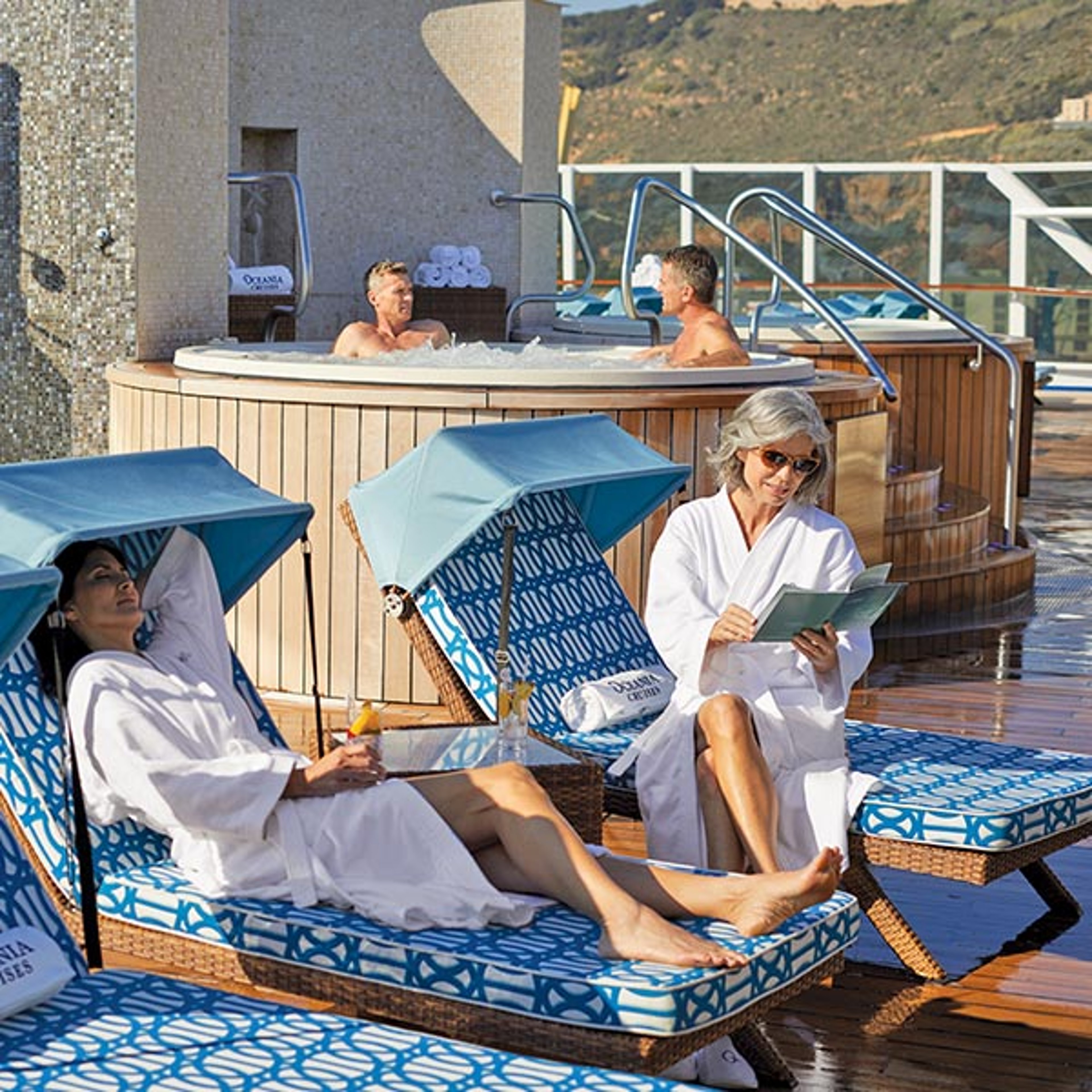 cruisers enjoying Oceania spa