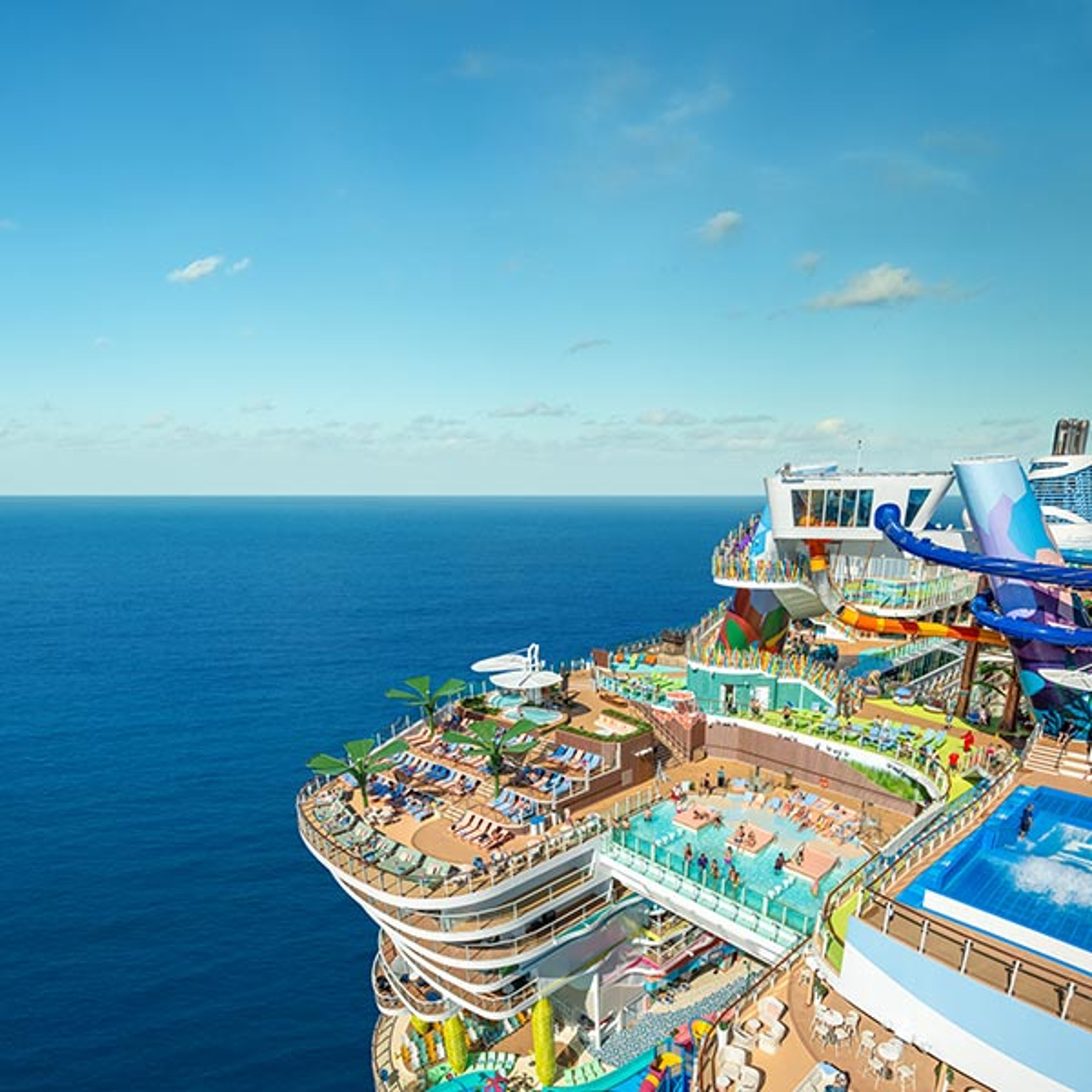 Aerial view of the back decks of Royal Caribbean's Icon of the Seas