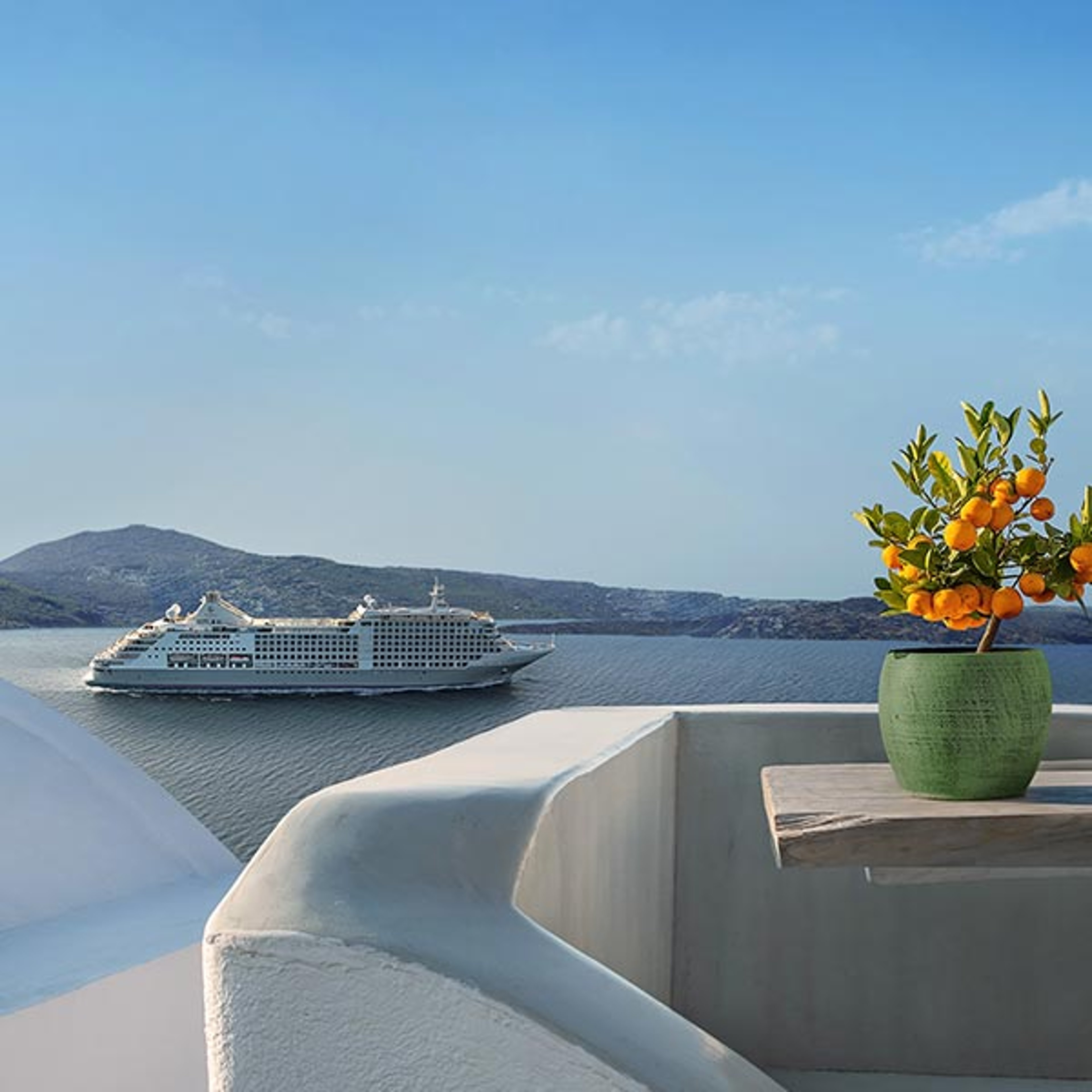 Silversea docked close to shore in Mykonos