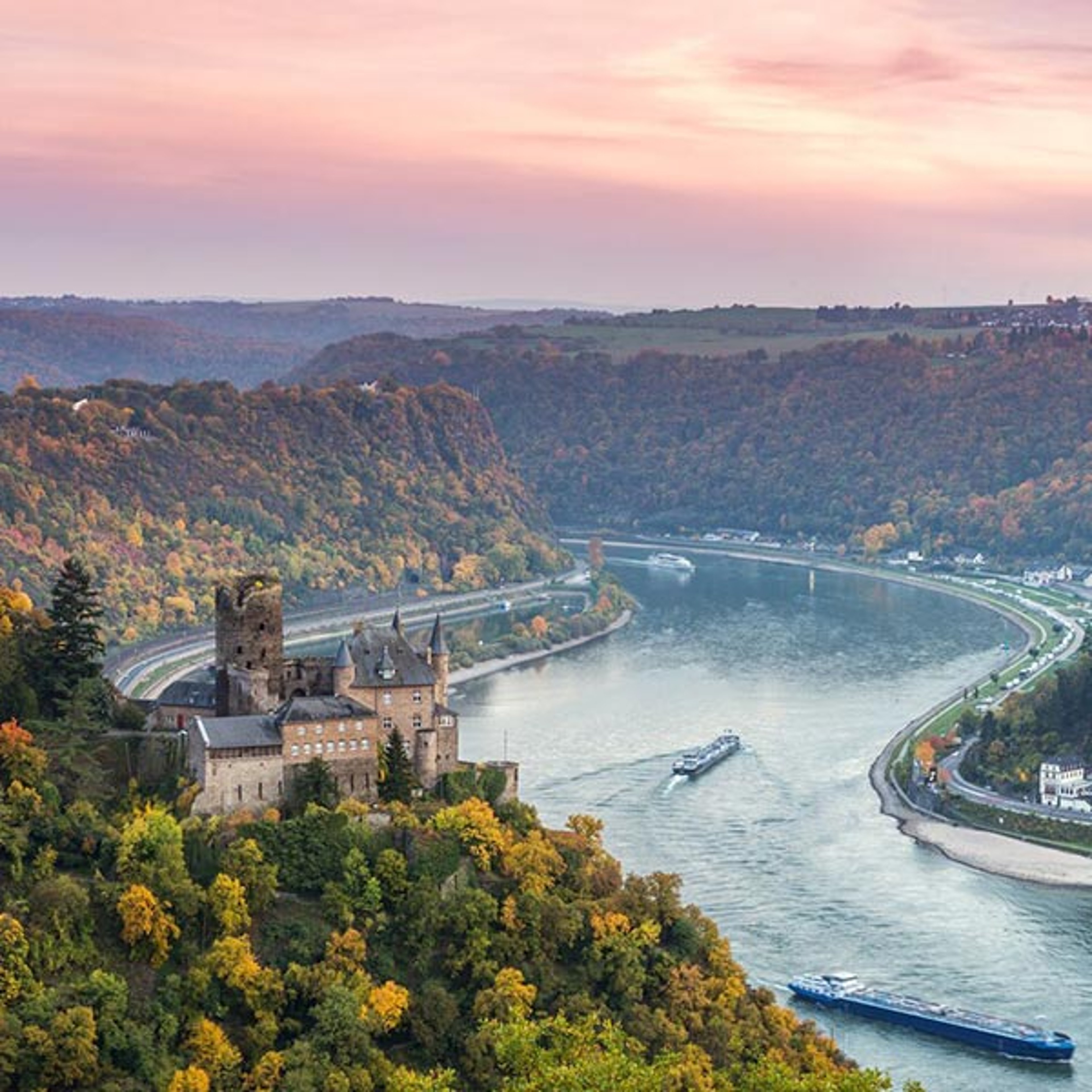 River cruise sailing through Europe countryside