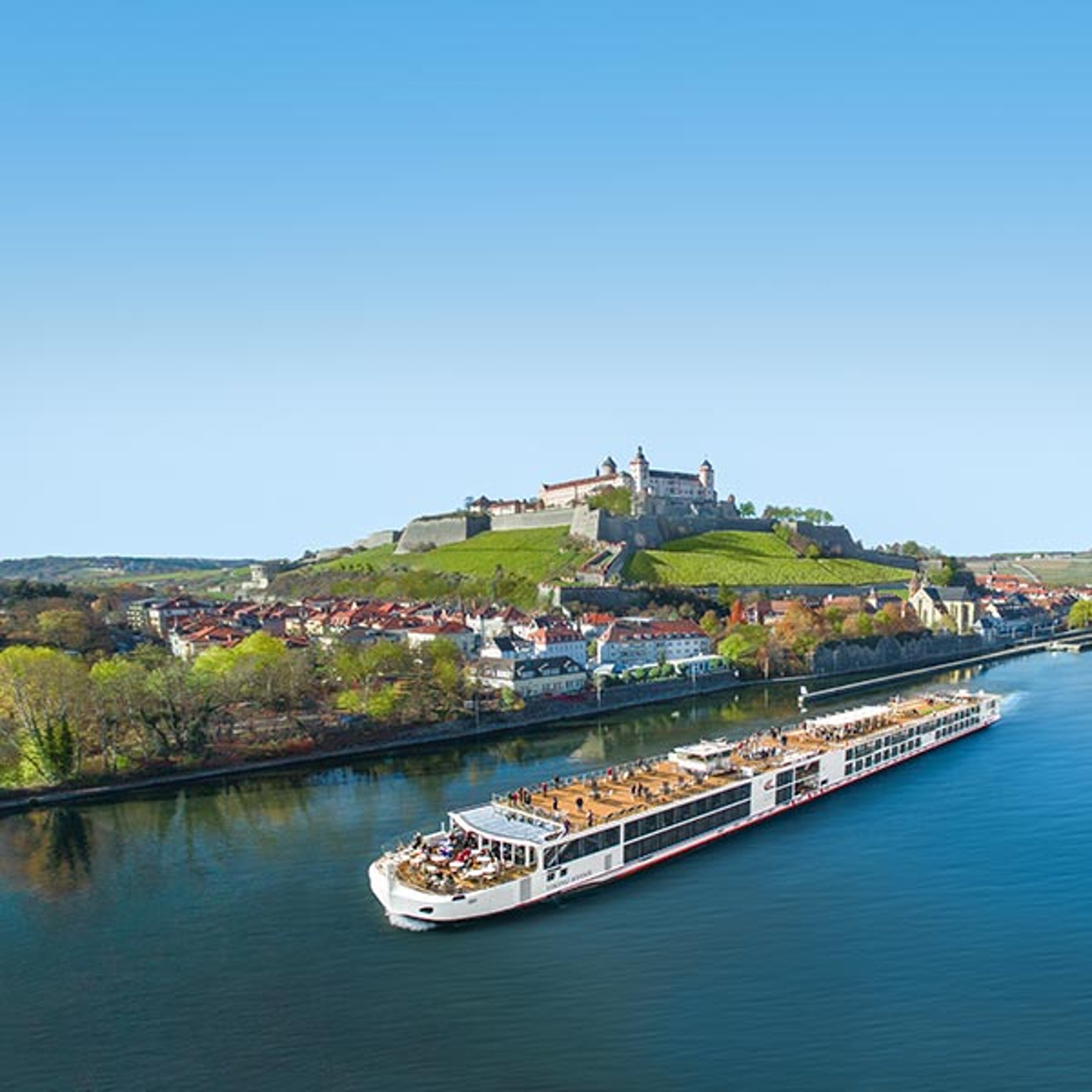 Viking river cruise sailing past Marienberg