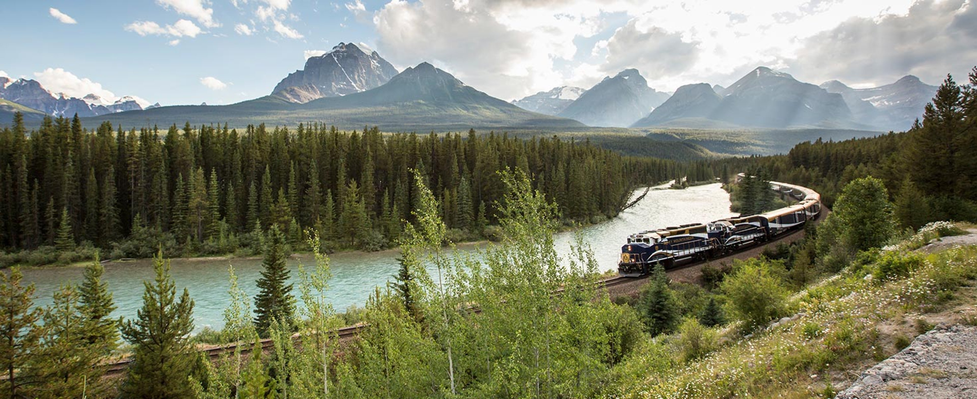 Rocky Mountaineer train near river
