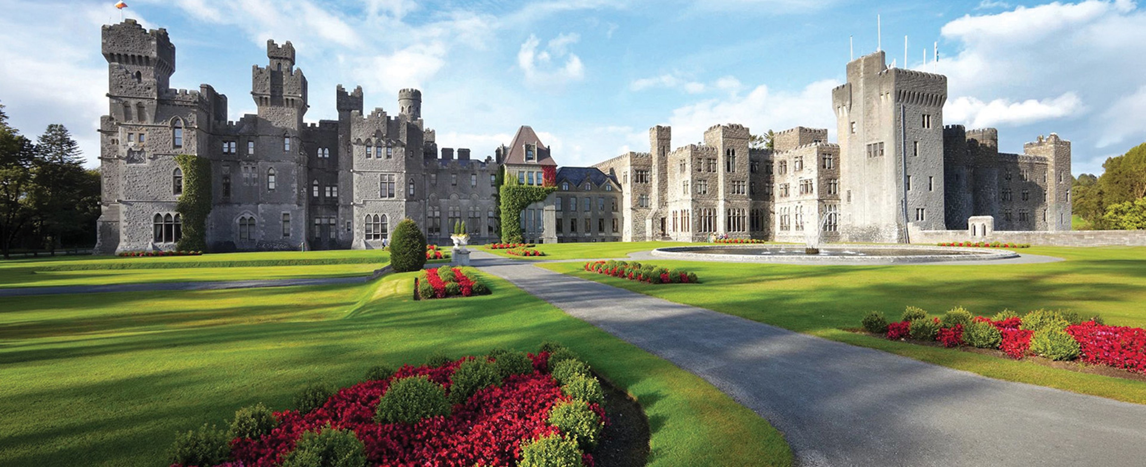 Ashford Castle, a medieval and Victorian castle in Cong, County Mayo, Ireland