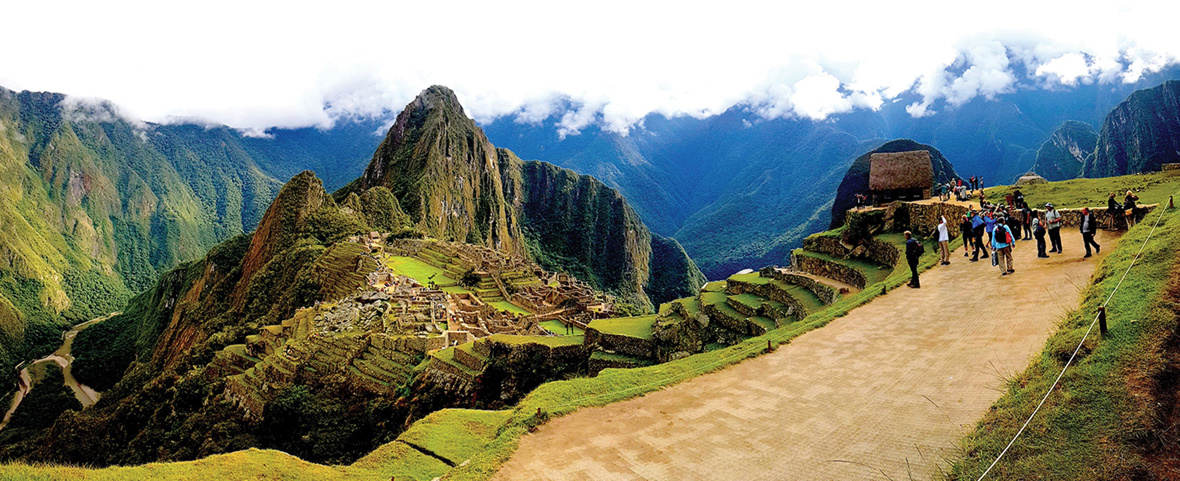 Tour group walking near Machu Picchu in Peru