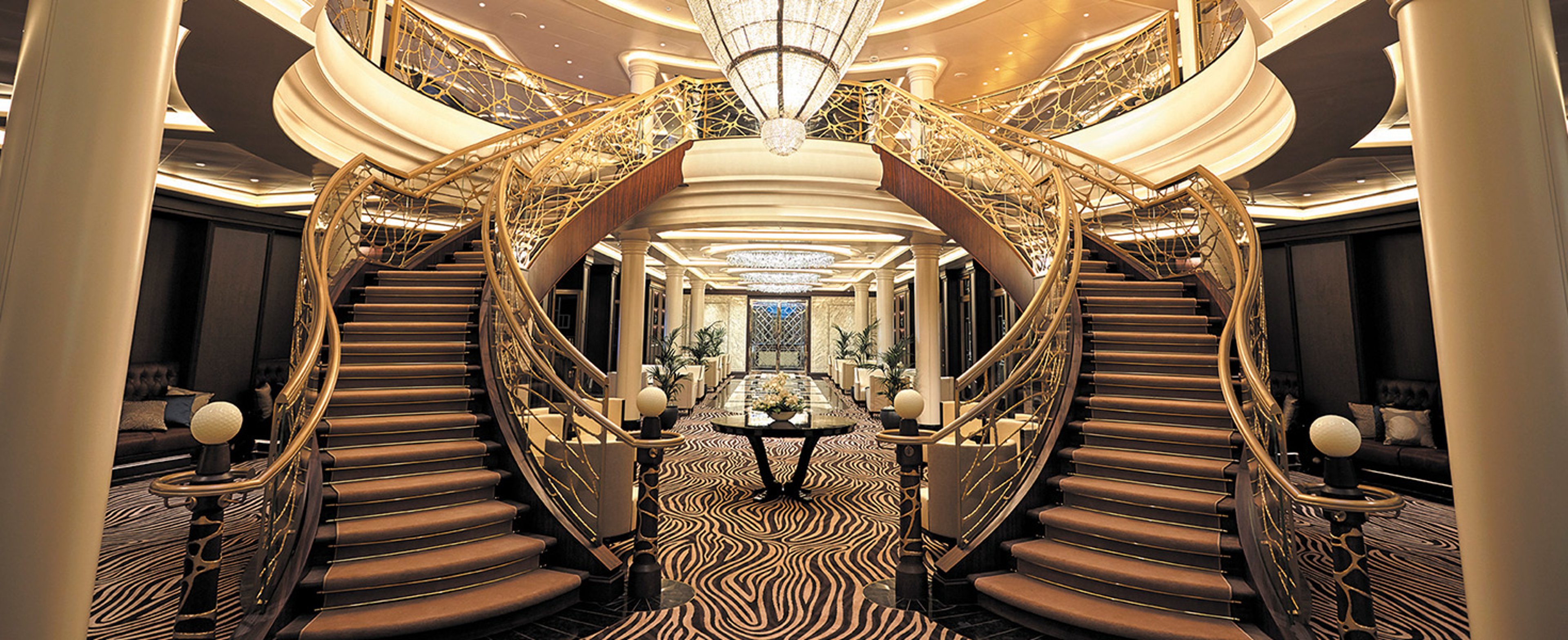 Staircases in the atrium of the Regent Seven Seas Explorer