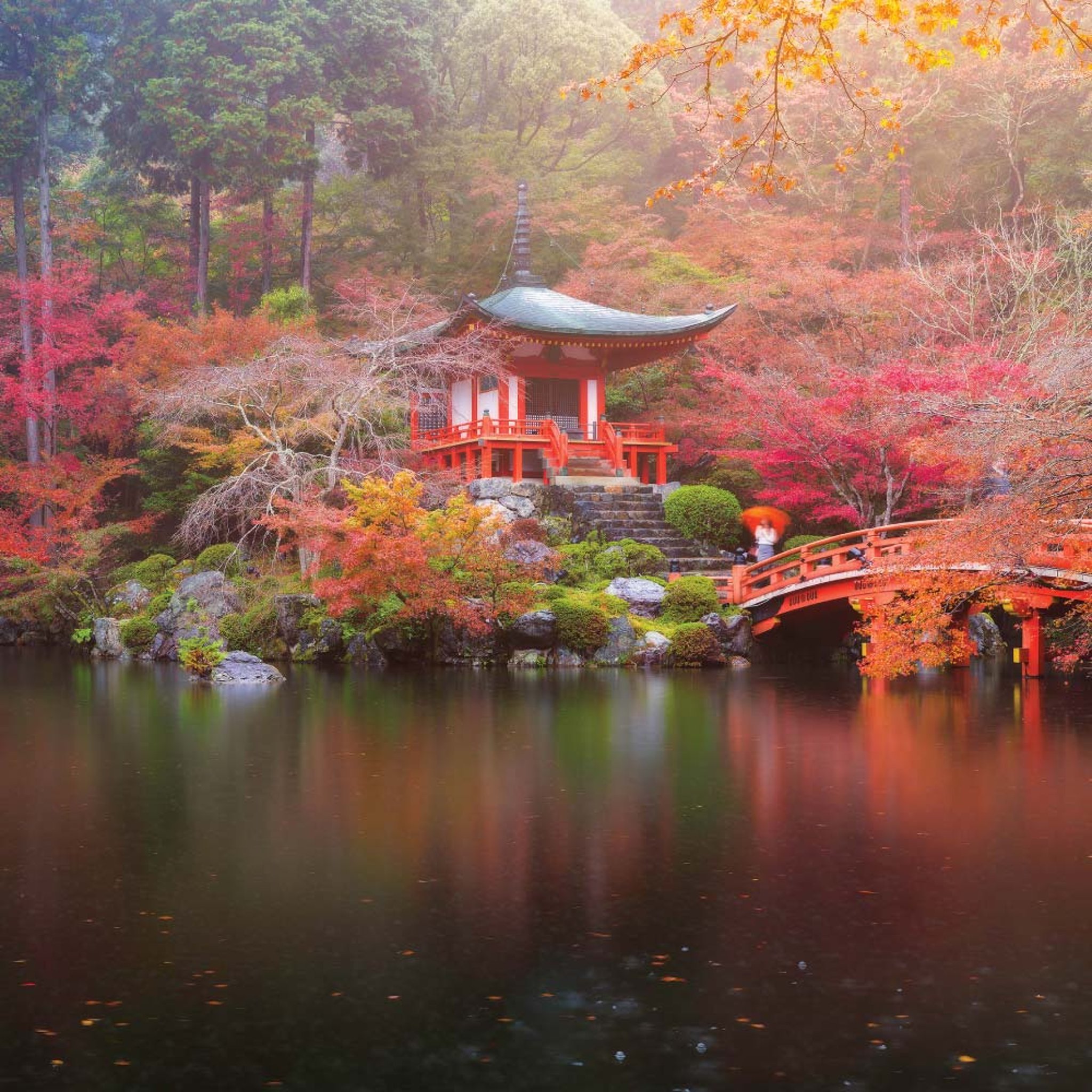 A pagoda on a peaceful lake