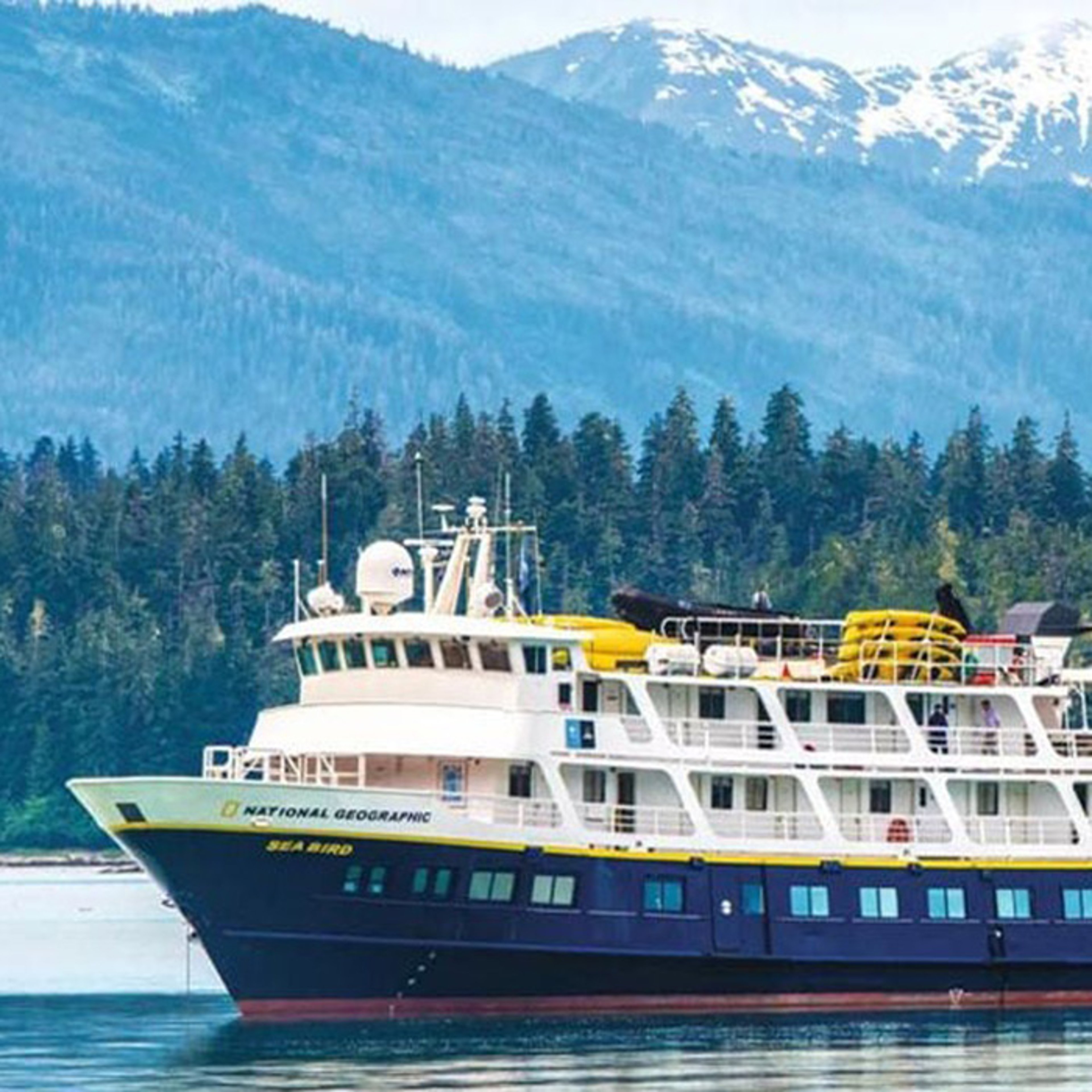 National Geographic Sea Bird cruise ship sailing through Juneau, Alaska