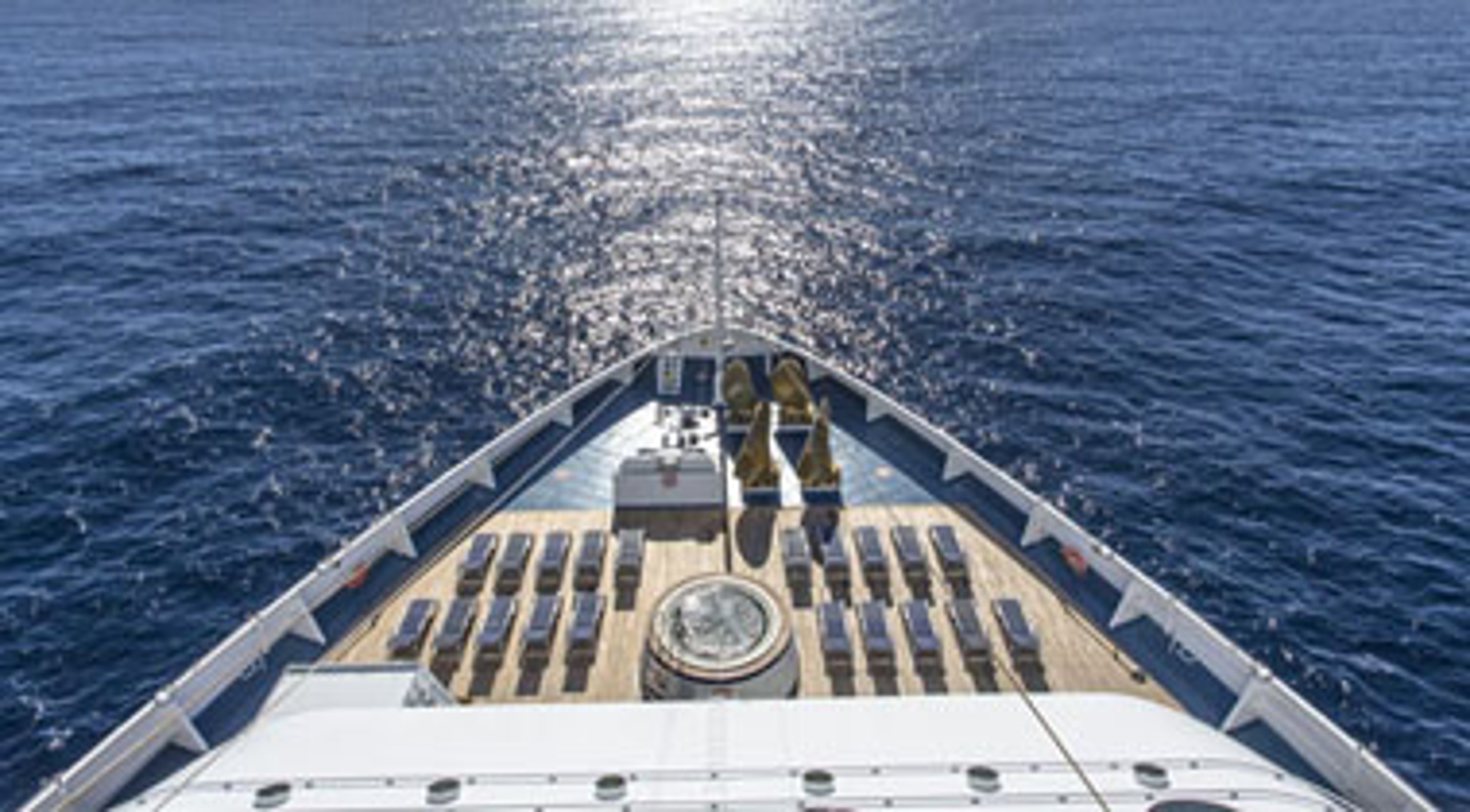 Aerial view of the front of a cruise ship