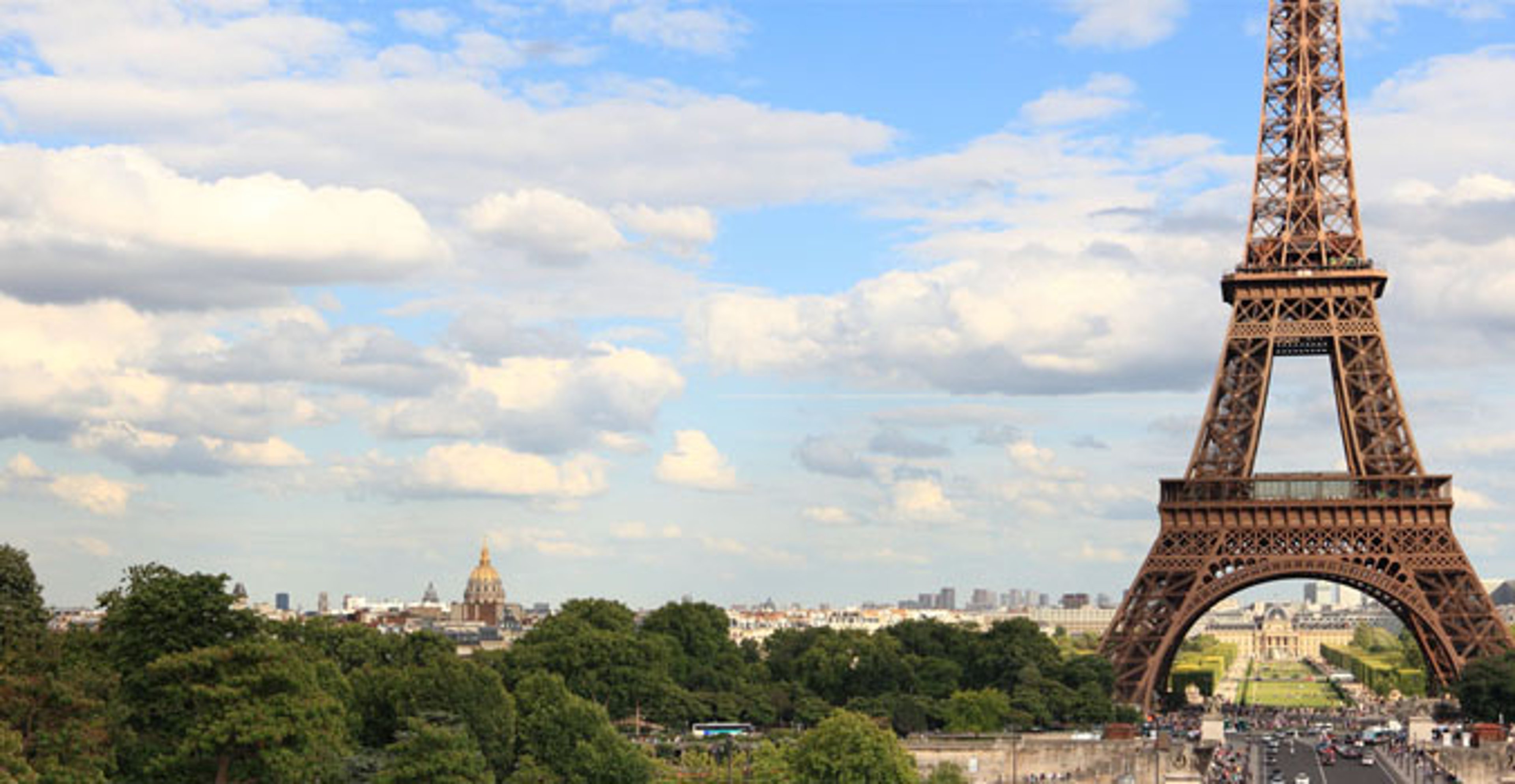 Eiffel Tower in Paris with a blue sky