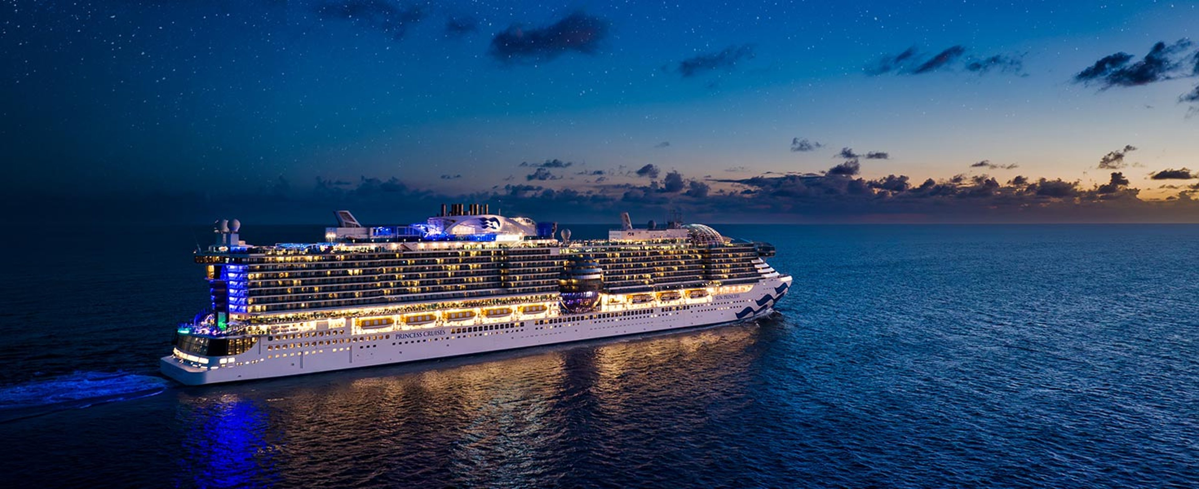 Lit up Princess ship cruising at night