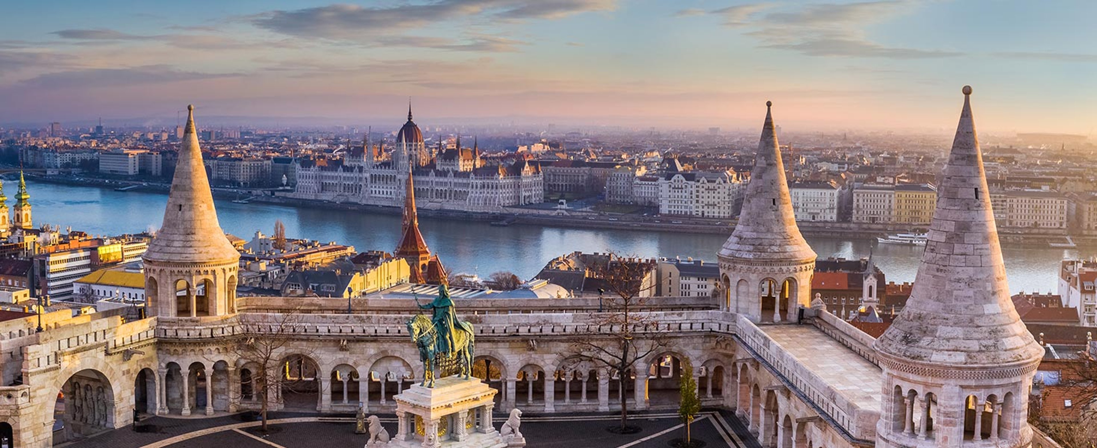 Buildings in Budapest with river in background
