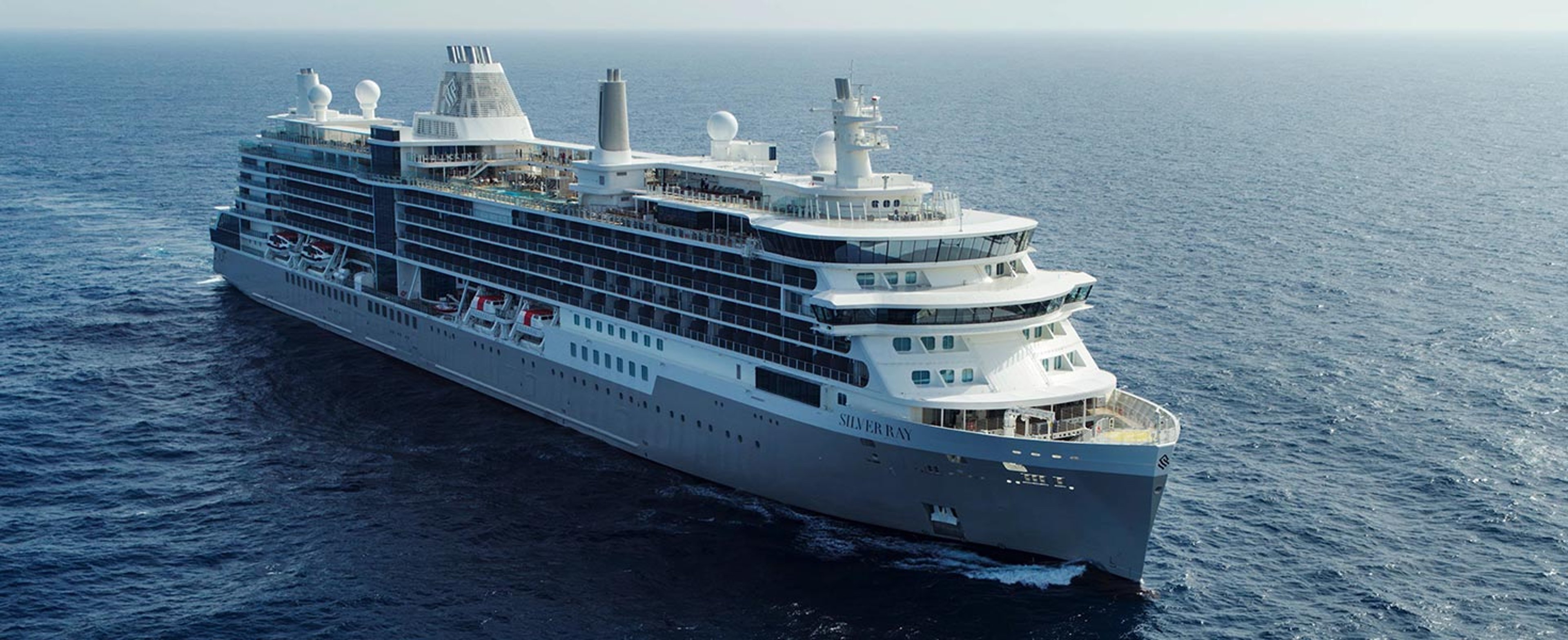 Aerial view of Silversea ship