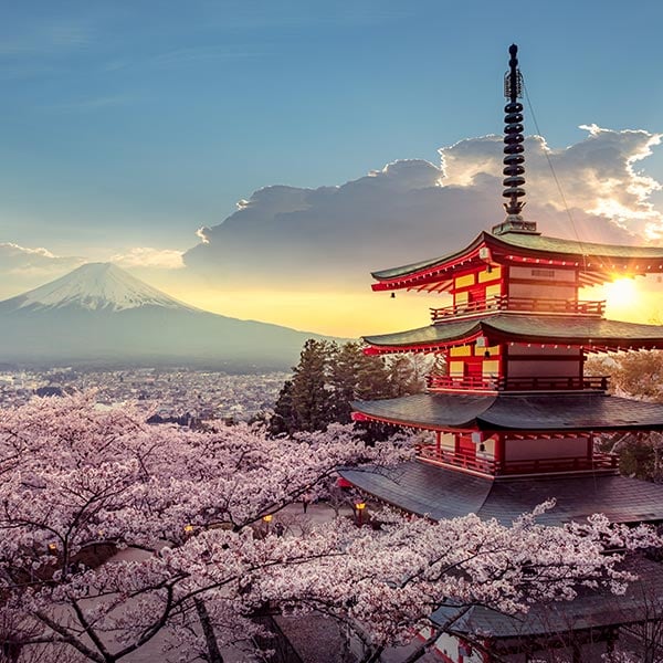 Fujiyoshida, Japan-mountain Fuji and Chureito pagoda
