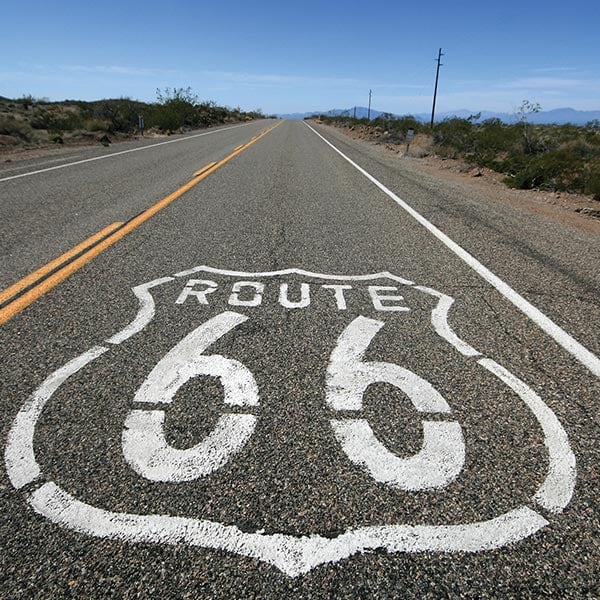Route 66 emblem on highway