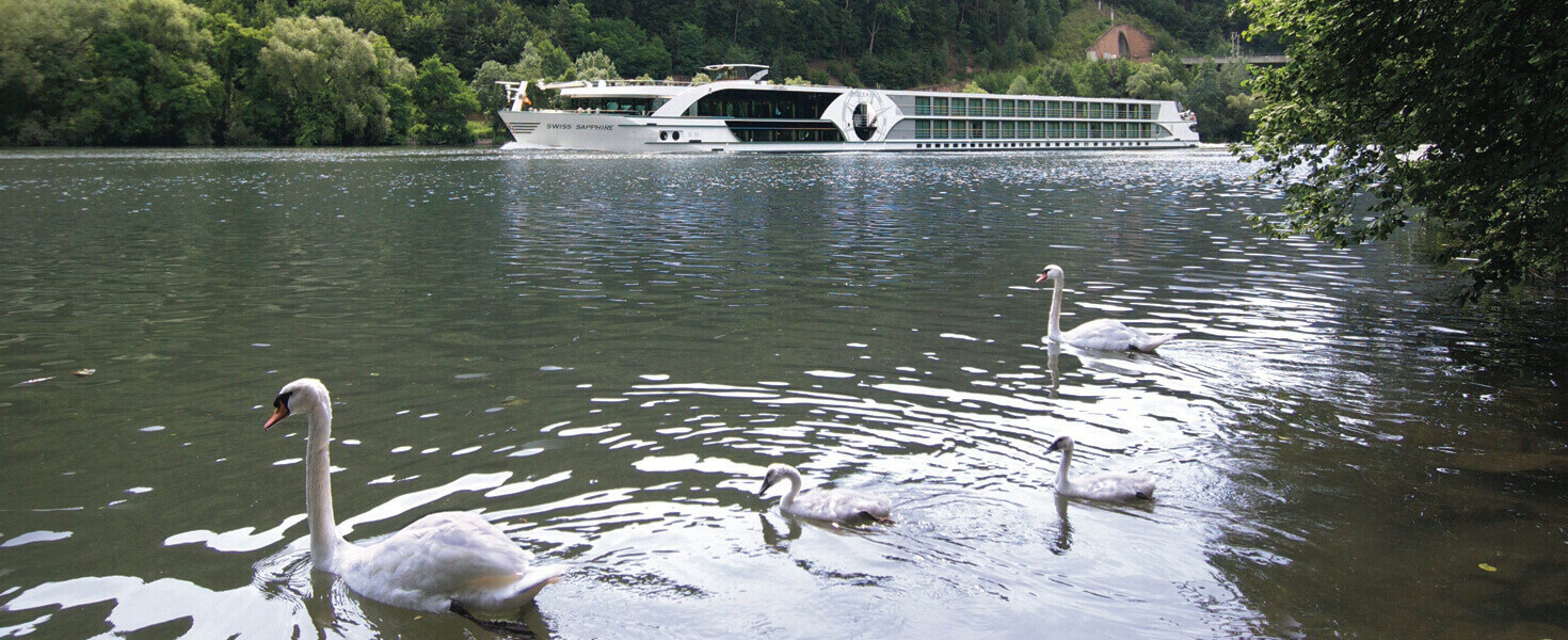 Tauck River line cruise ship Swiss Sapphire out on a river